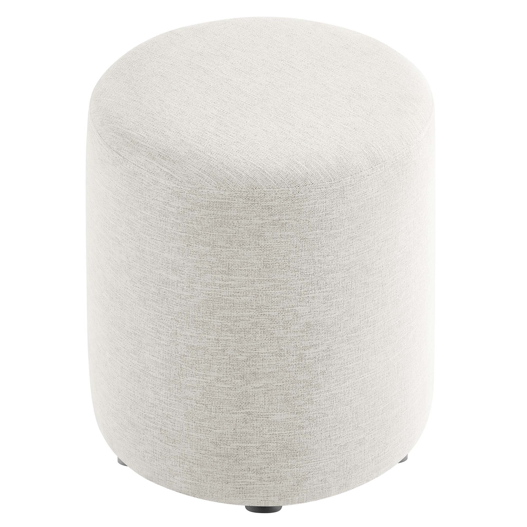 Callum 16" Round Woven Heathered Fabric Upholstered Ottoman, Heathered Weave Ivory