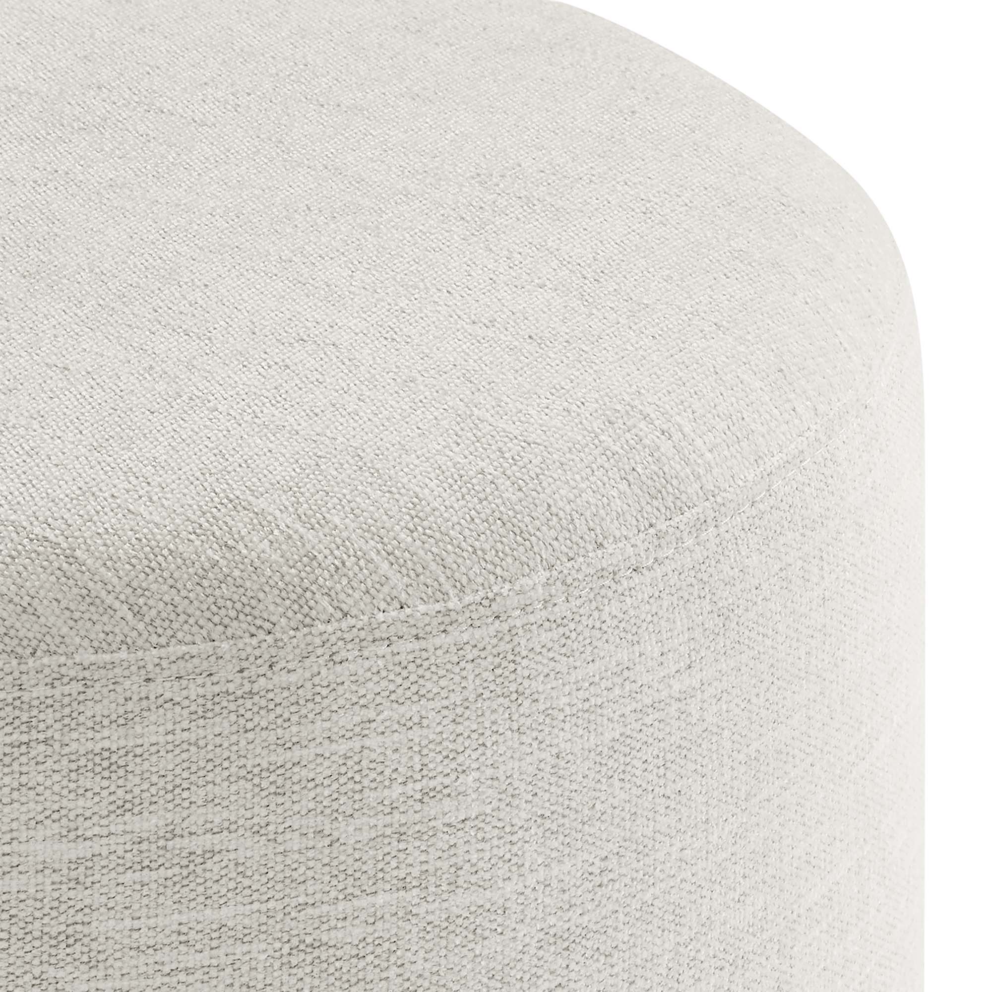 Callum 16" Round Woven Heathered Fabric Upholstered Ottoman, Heathered Weave Ivory