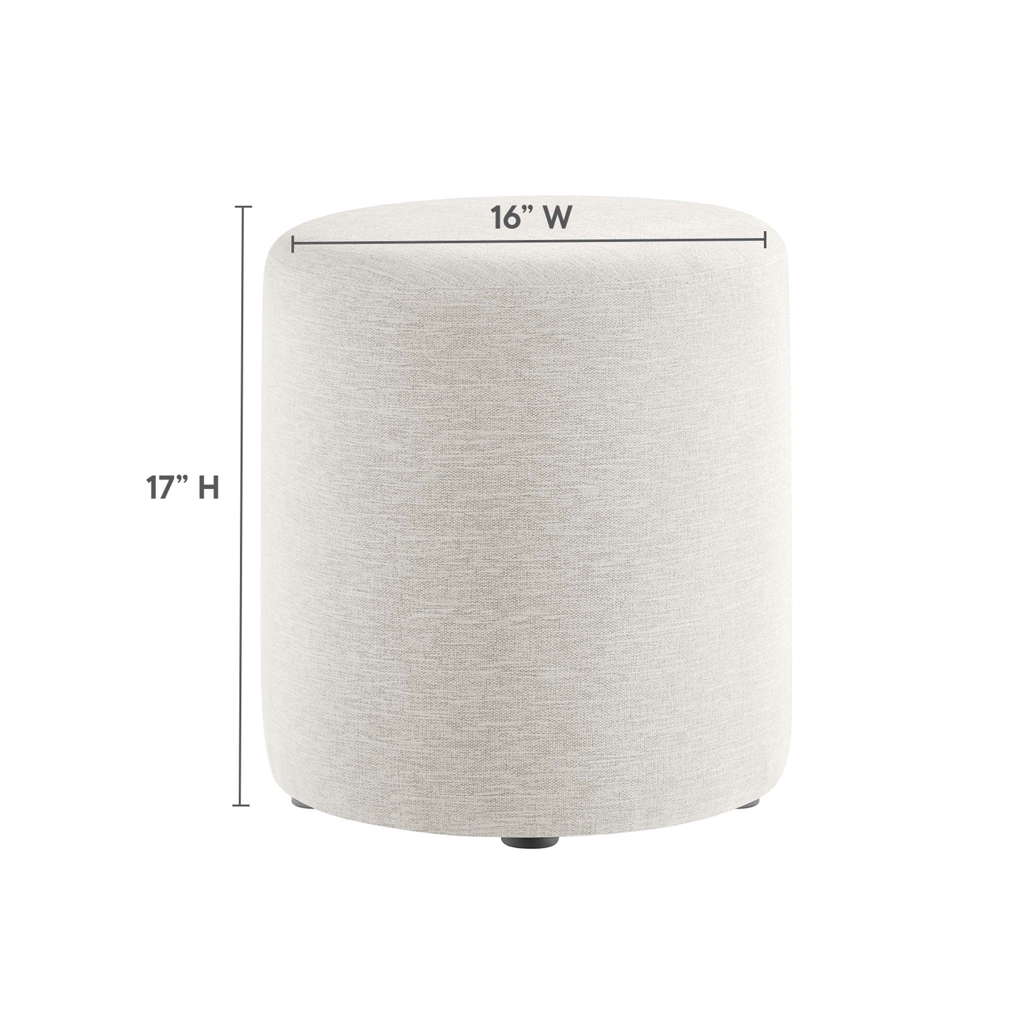 Callum 16" Round Woven Heathered Fabric Upholstered Ottoman, Heathered Weave Ivory