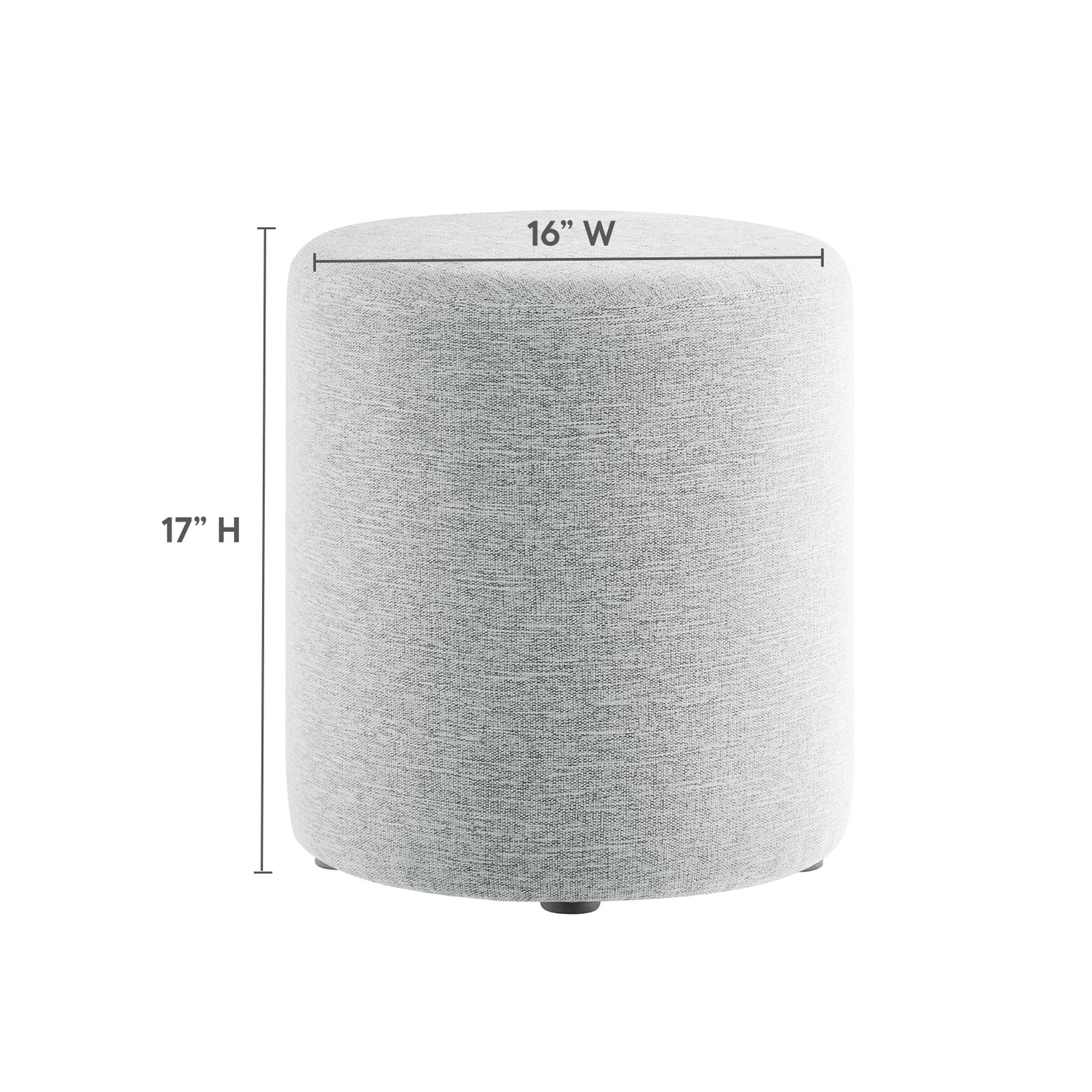 Callum 16" Round Woven Heathered Fabric Upholstered Ottoman, Heathered Weave Light Gray