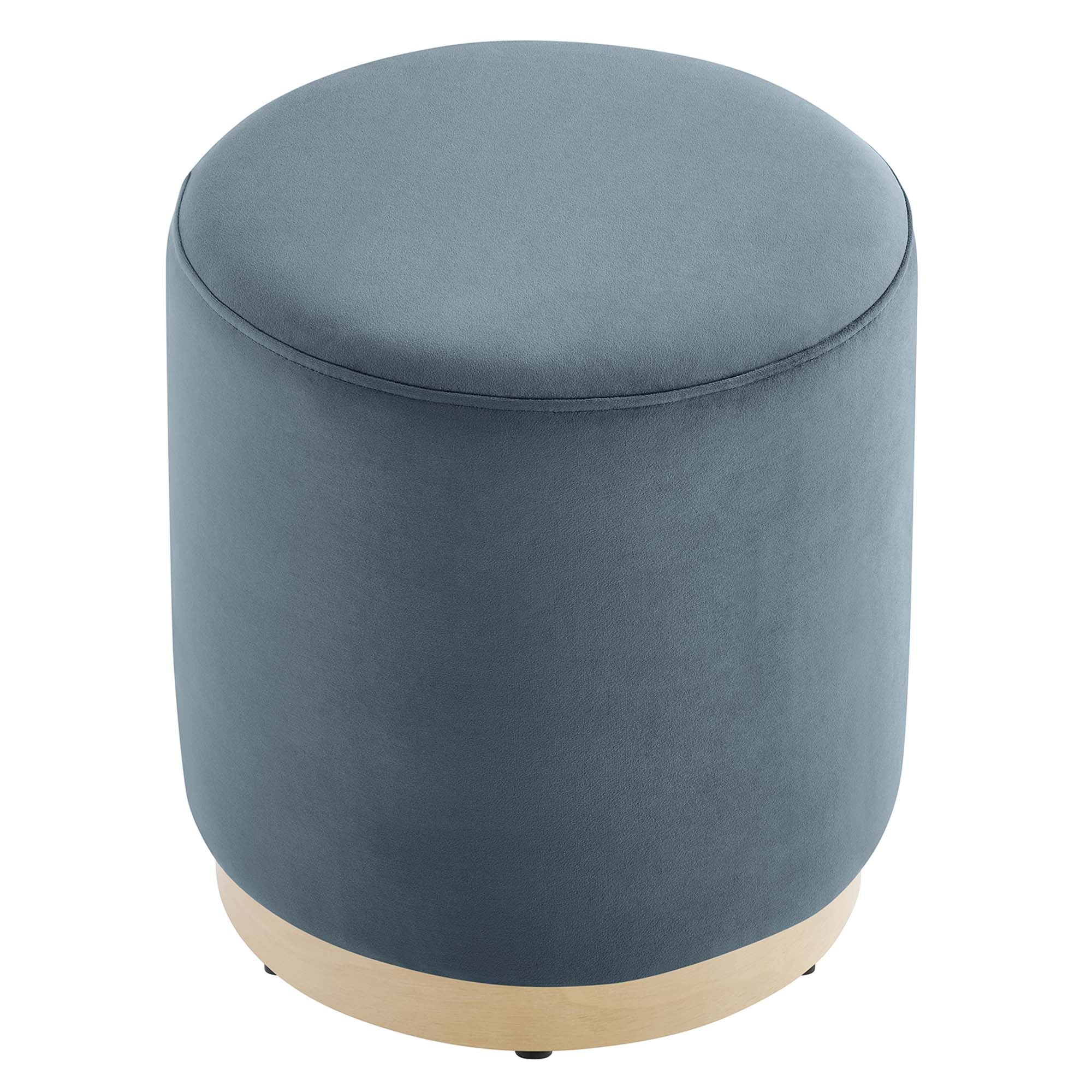 Tilden 16" Round Performance Velvet Upholstered Ottoman, Cadet Blue Natural