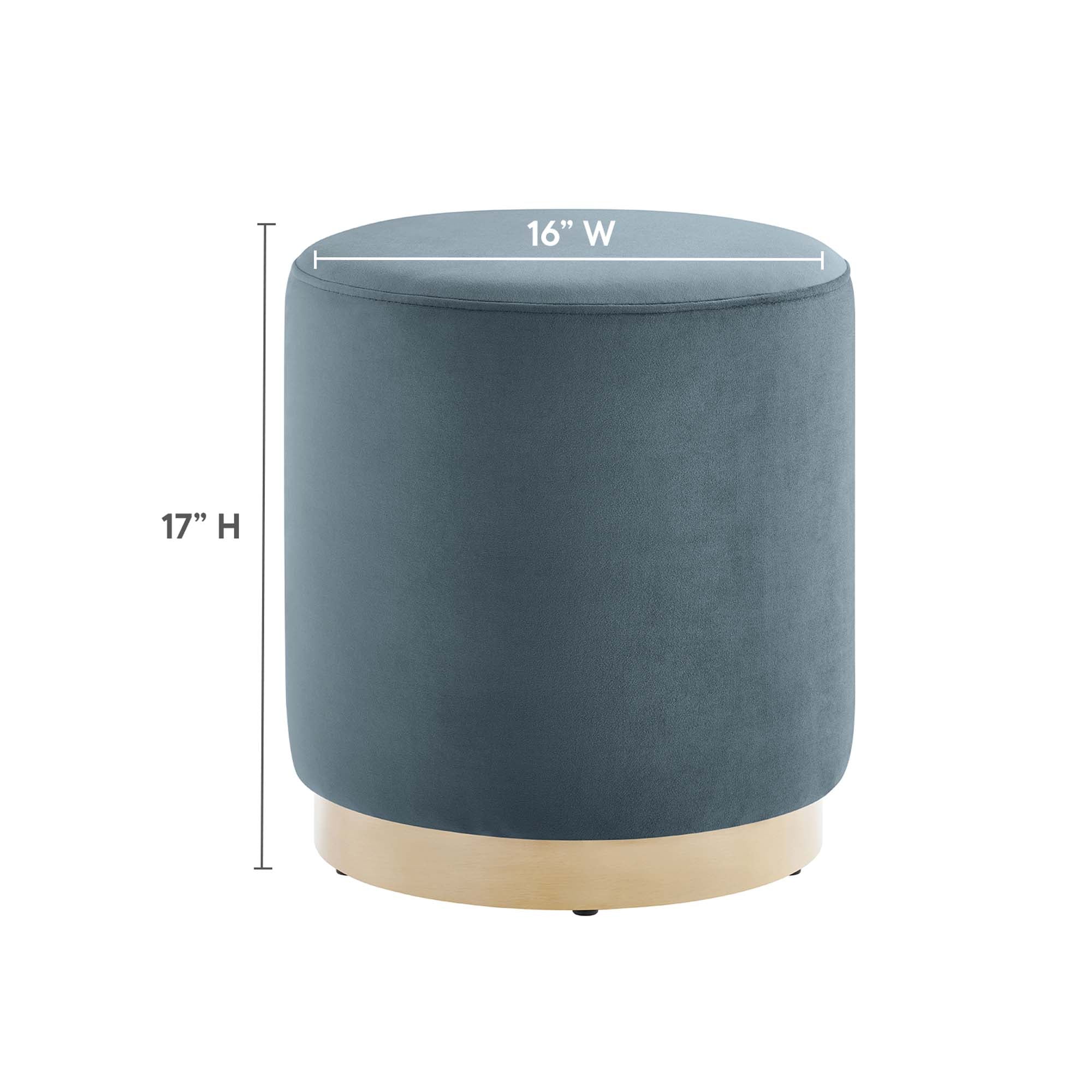 Tilden 16" Round Performance Velvet Upholstered Ottoman, Cadet Blue Natural