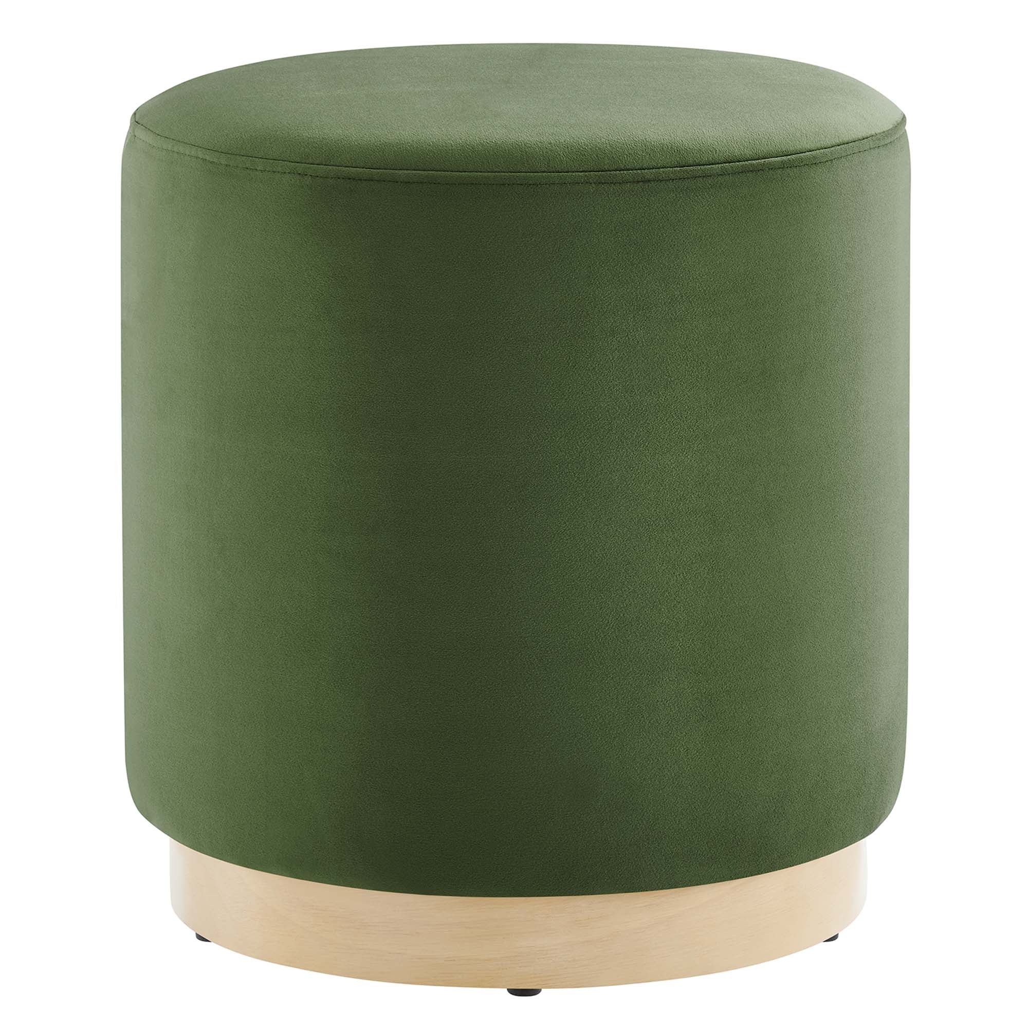 Tilden 16" Round Performance Velvet Upholstered Ottoman, Moss Green Natural
