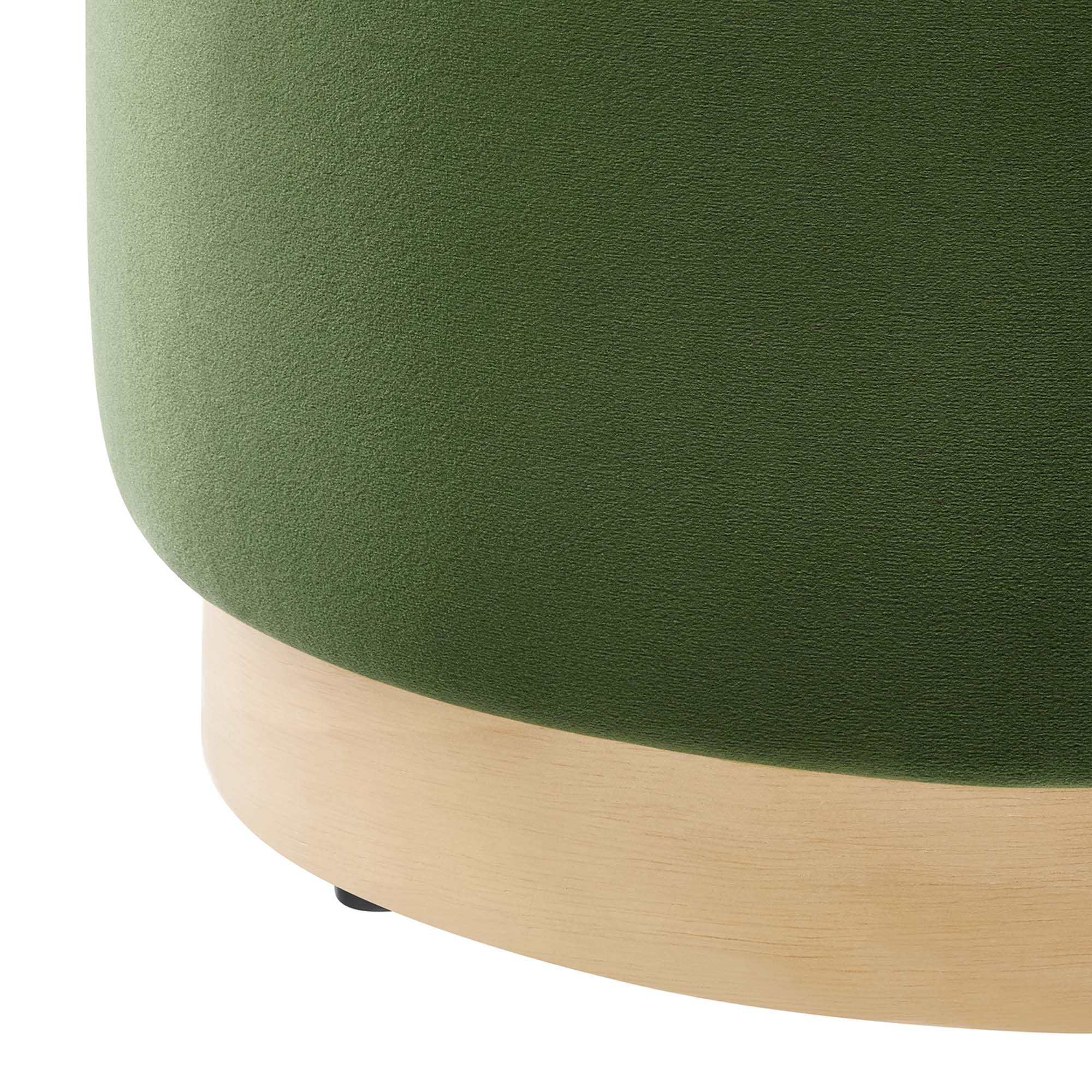 Tilden 16" Round Performance Velvet Upholstered Ottoman, Moss Green Natural