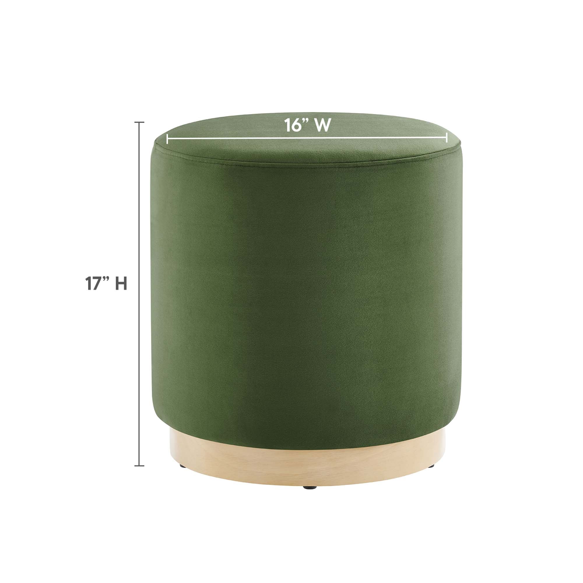Tilden 16" Round Performance Velvet Upholstered Ottoman, Moss Green Natural