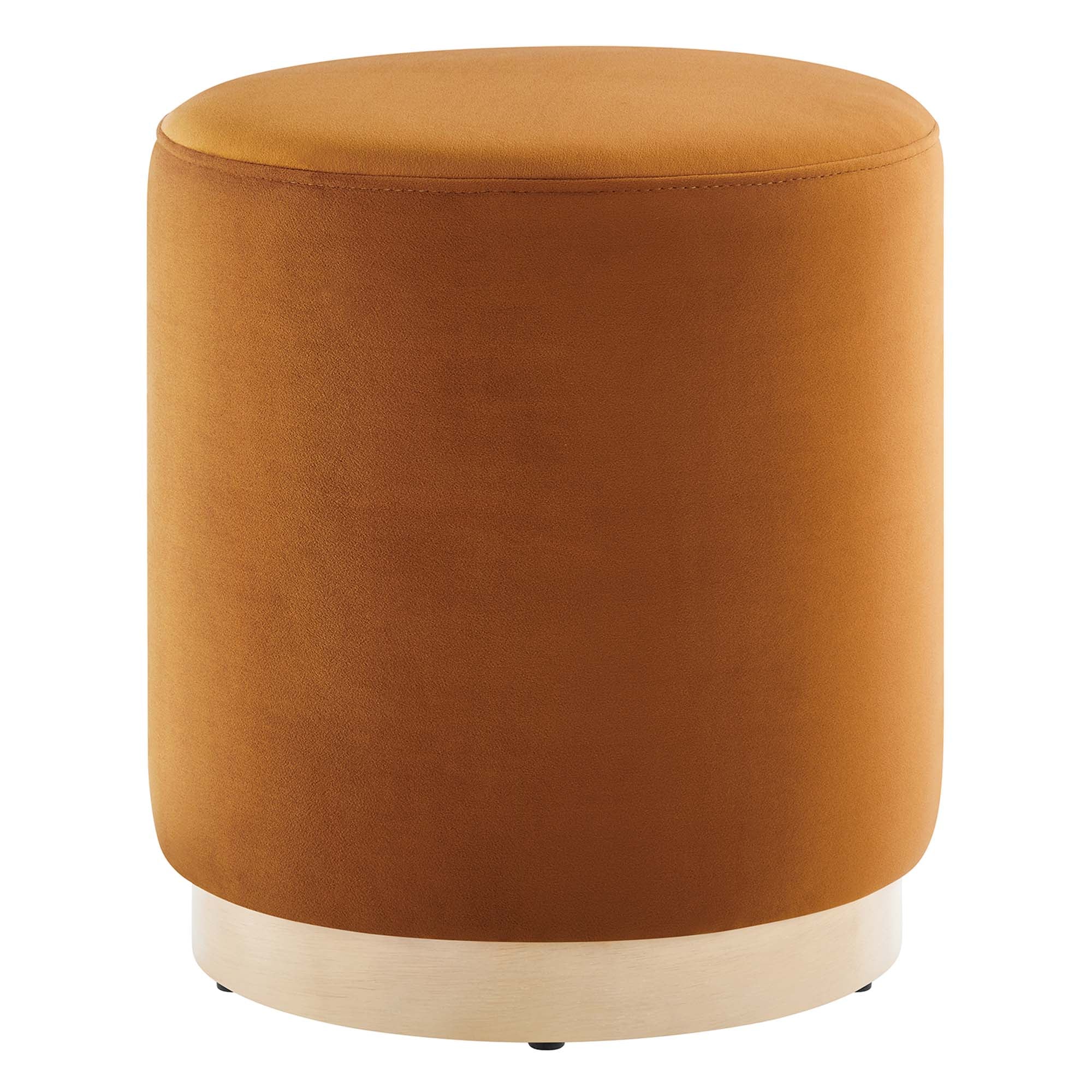 Tilden 16" Round Performance Velvet Upholstered Ottoman, Rust Natural