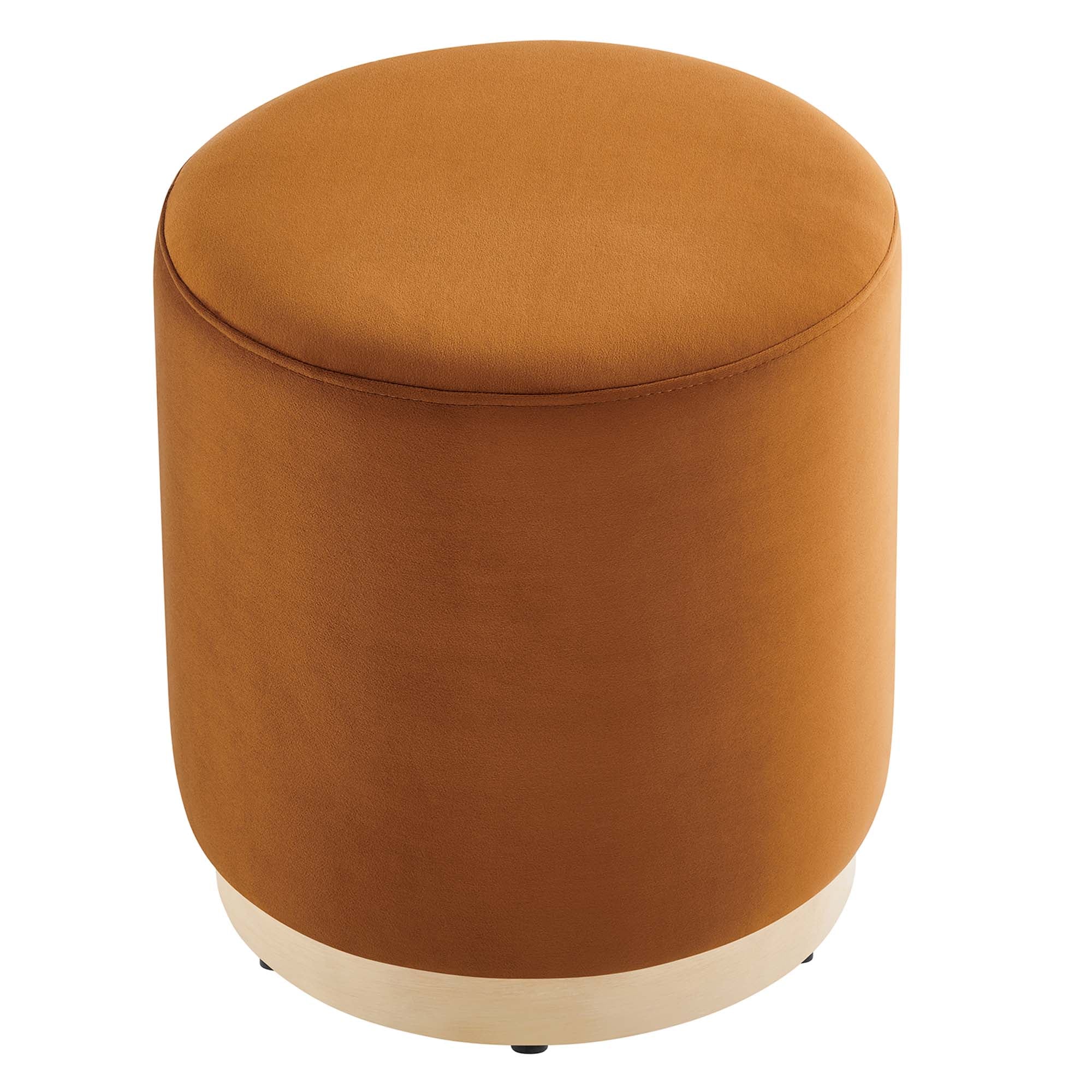 Tilden 16" Round Performance Velvet Upholstered Ottoman, Rust Natural