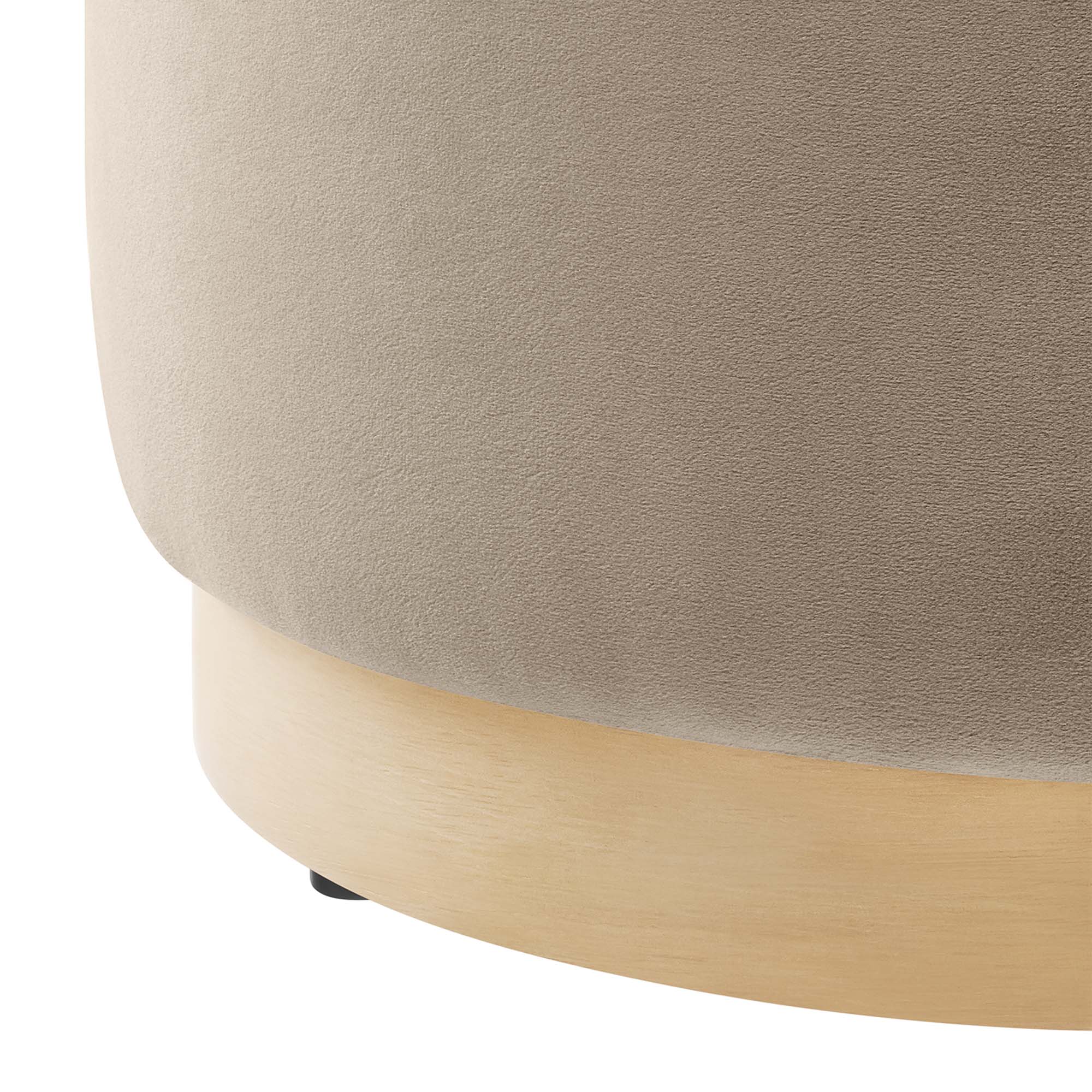 Tilden 16" Round Performance Velvet Upholstered Ottoman, Taupe Natural