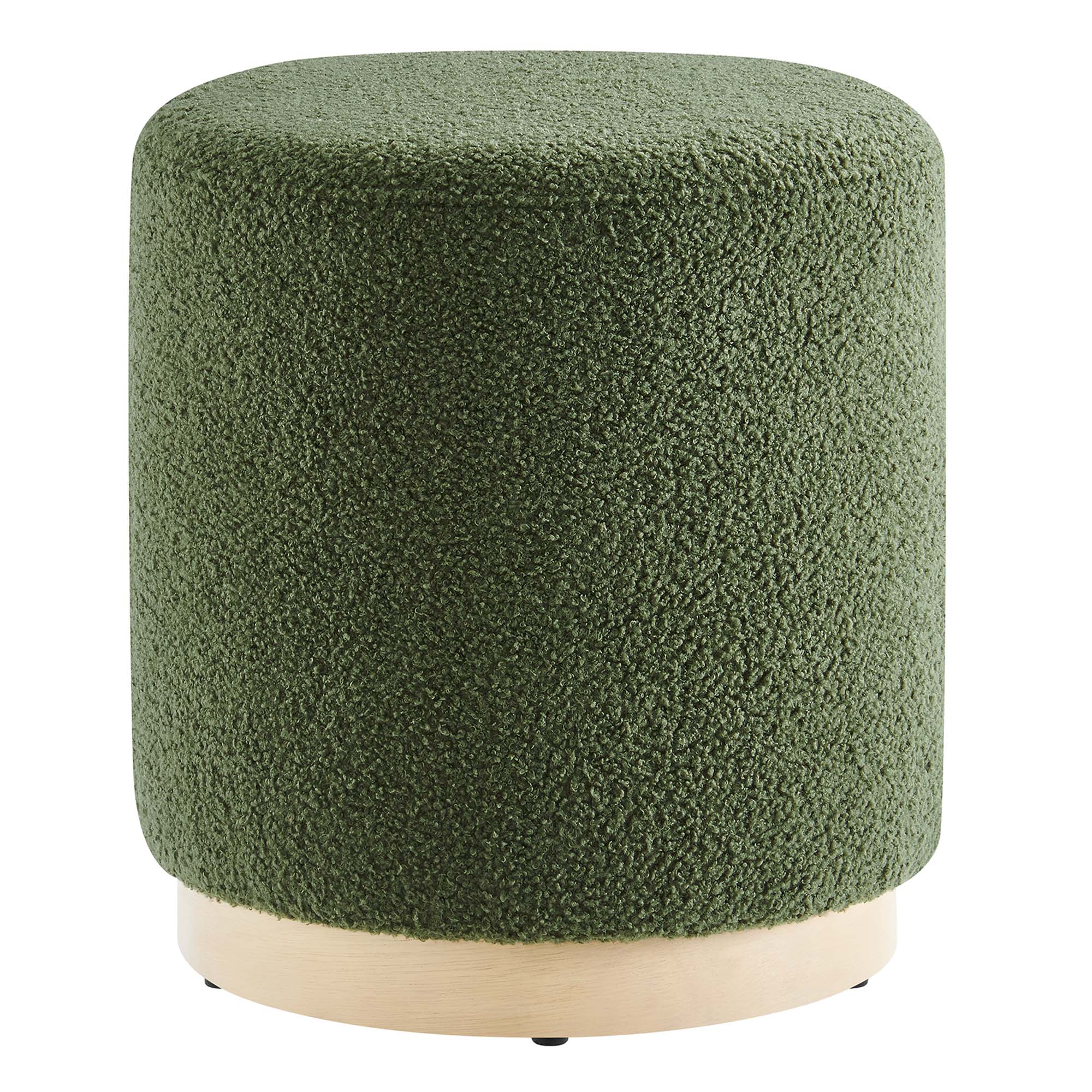 Tilden 16" Round Sherpa Upholstered Ottoman, Moss Green Natural