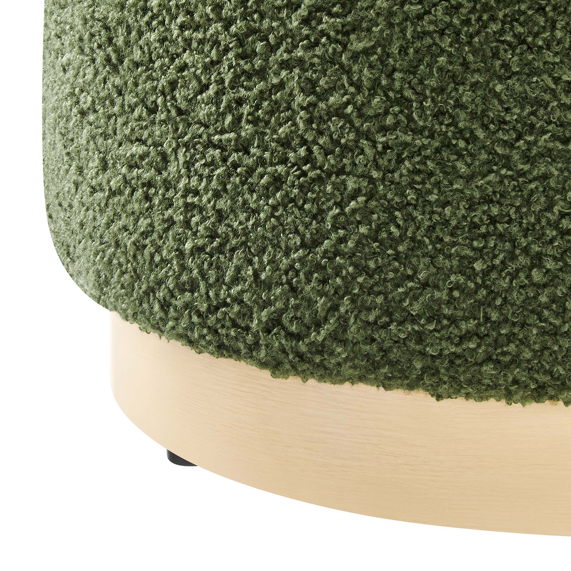 Tilden 16" Round Sherpa Upholstered Ottoman, Moss Green Natural