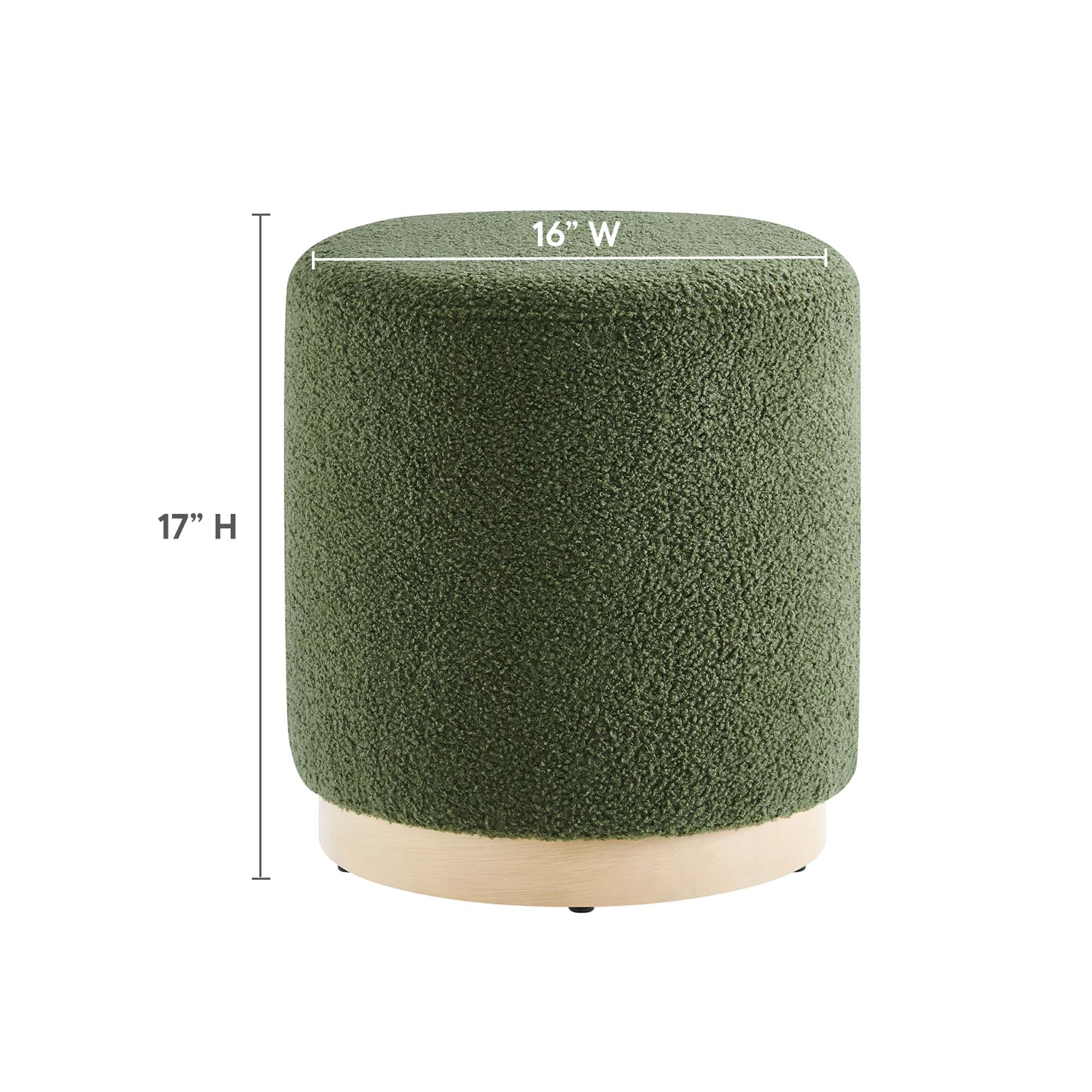 Tilden 16" Round Sherpa Upholstered Ottoman, Moss Green Natural