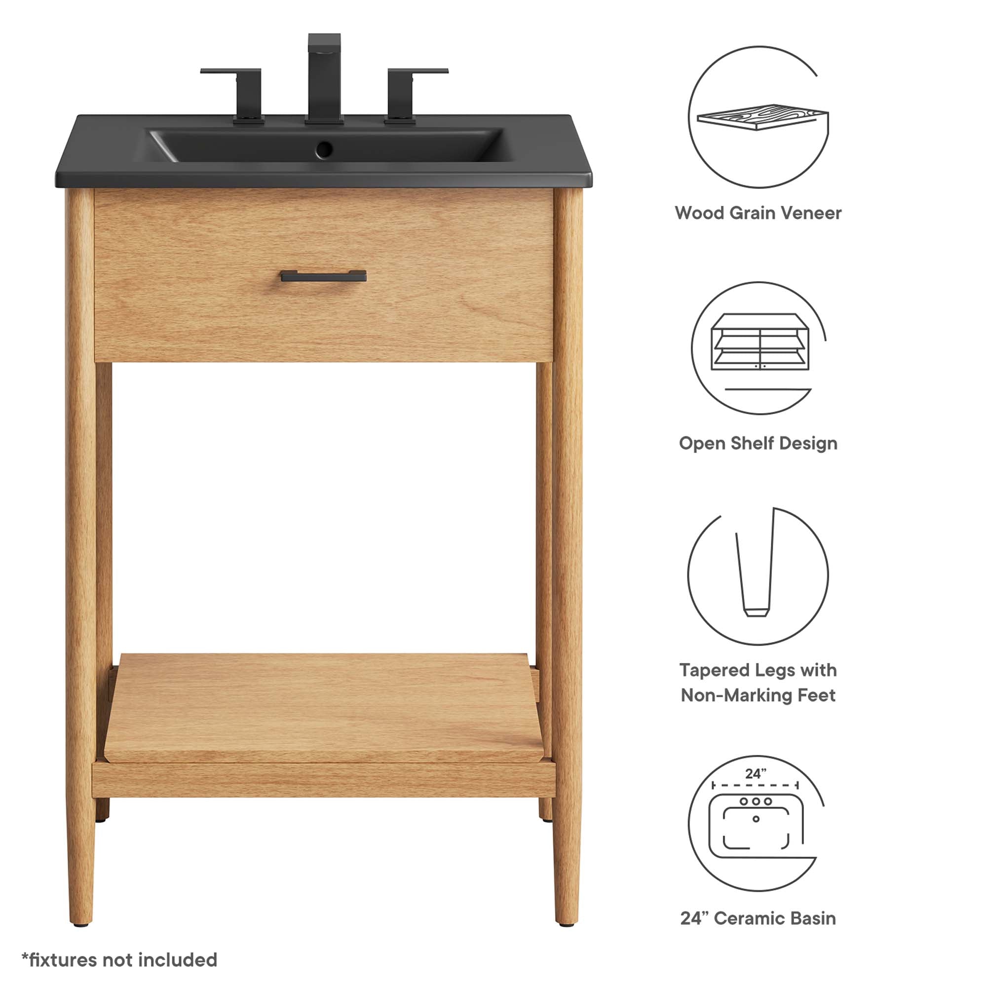 Zaire 24" Bathroom Vanity, Natural Black