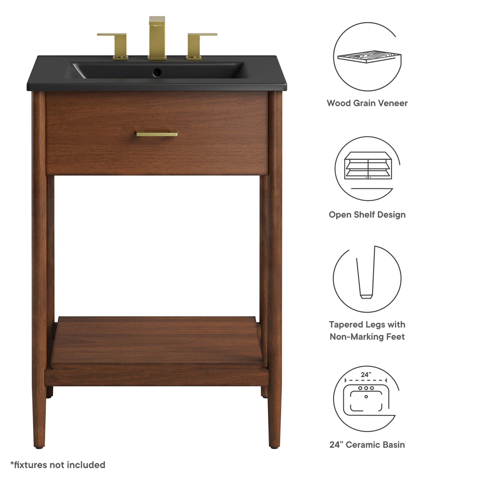 Zaire 24" Bathroom Vanity, Walnut Black