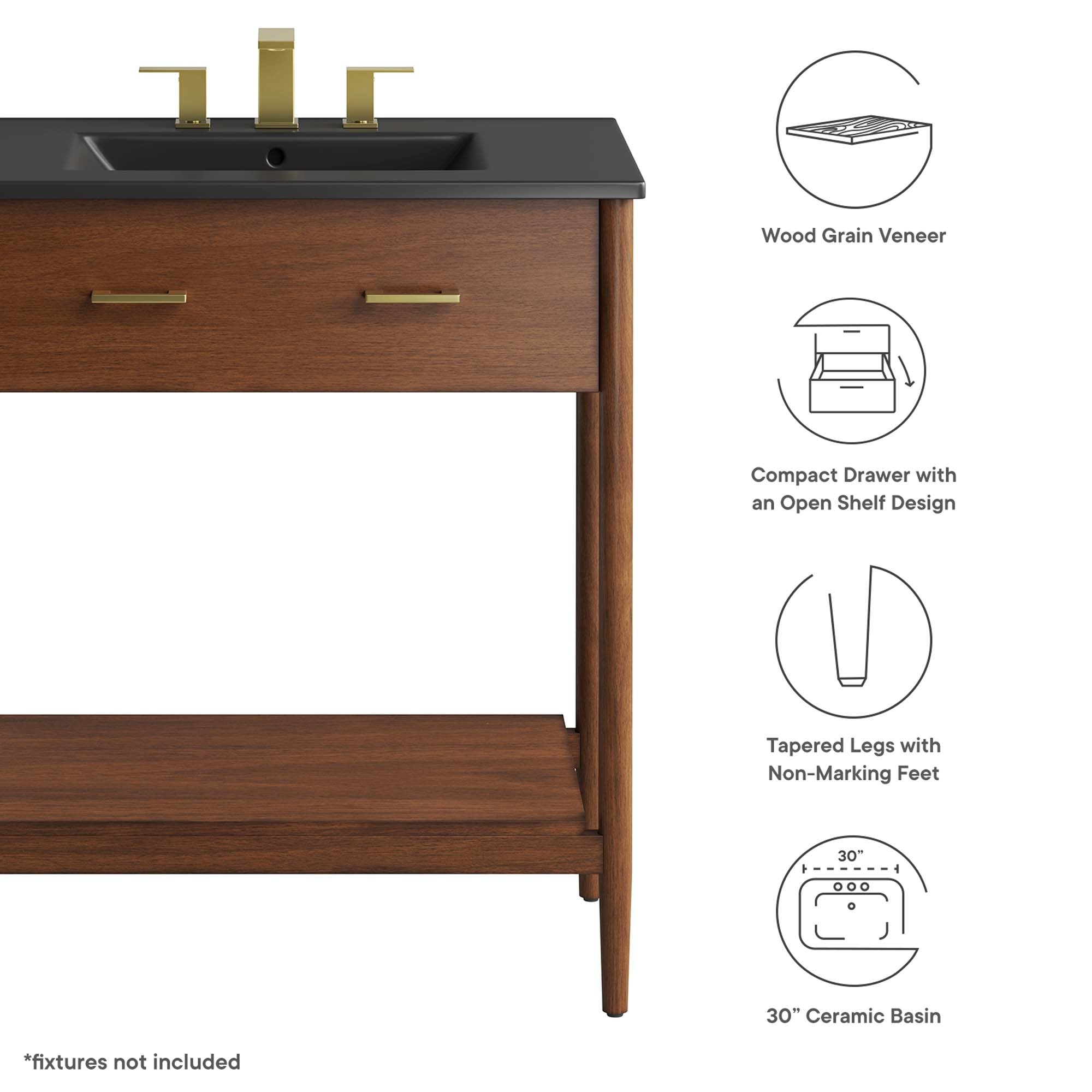 Zaire 30" Bathroom Vanity, Walnut Black