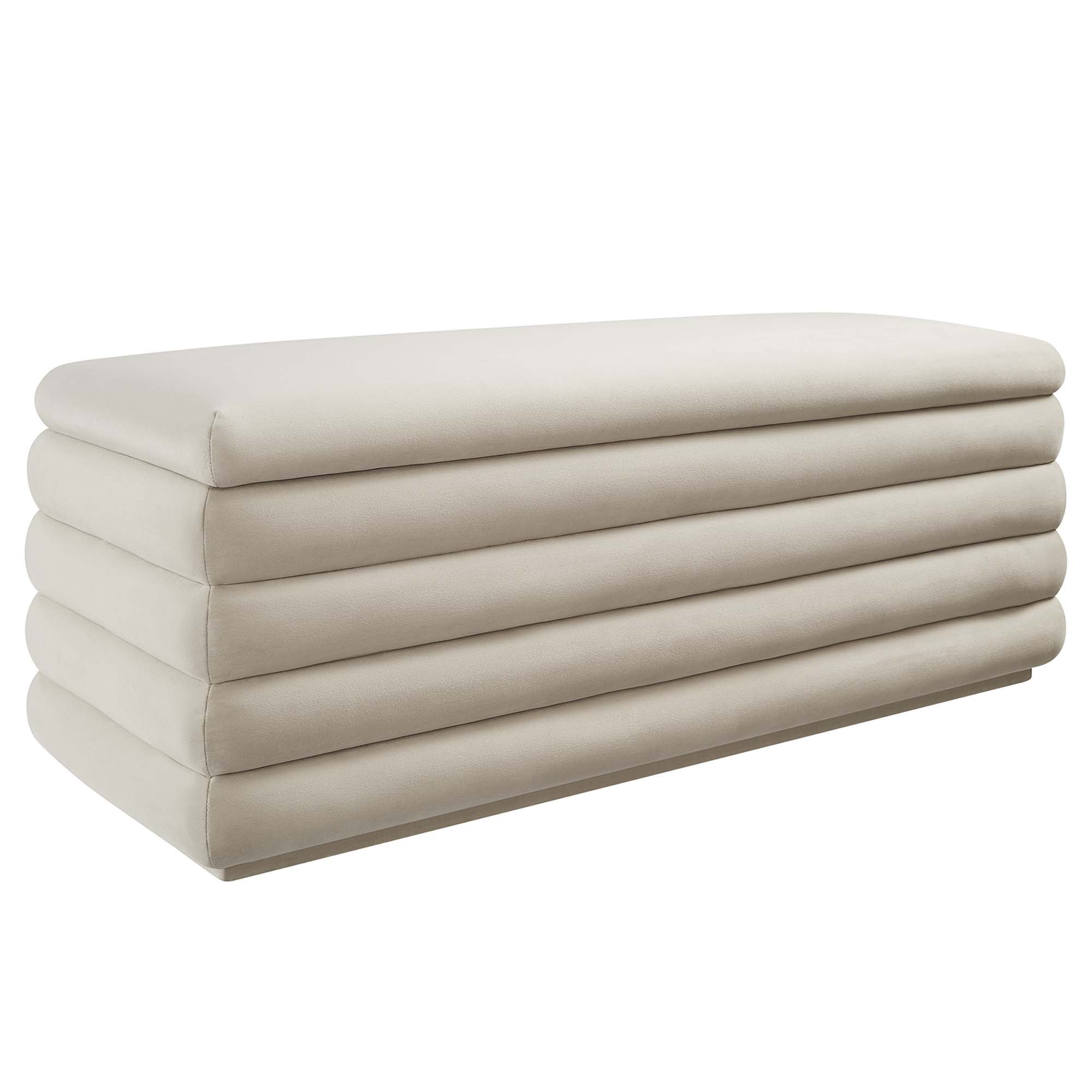 Mezzo Upholstered Performance Velvet Storage Bench, Almond
