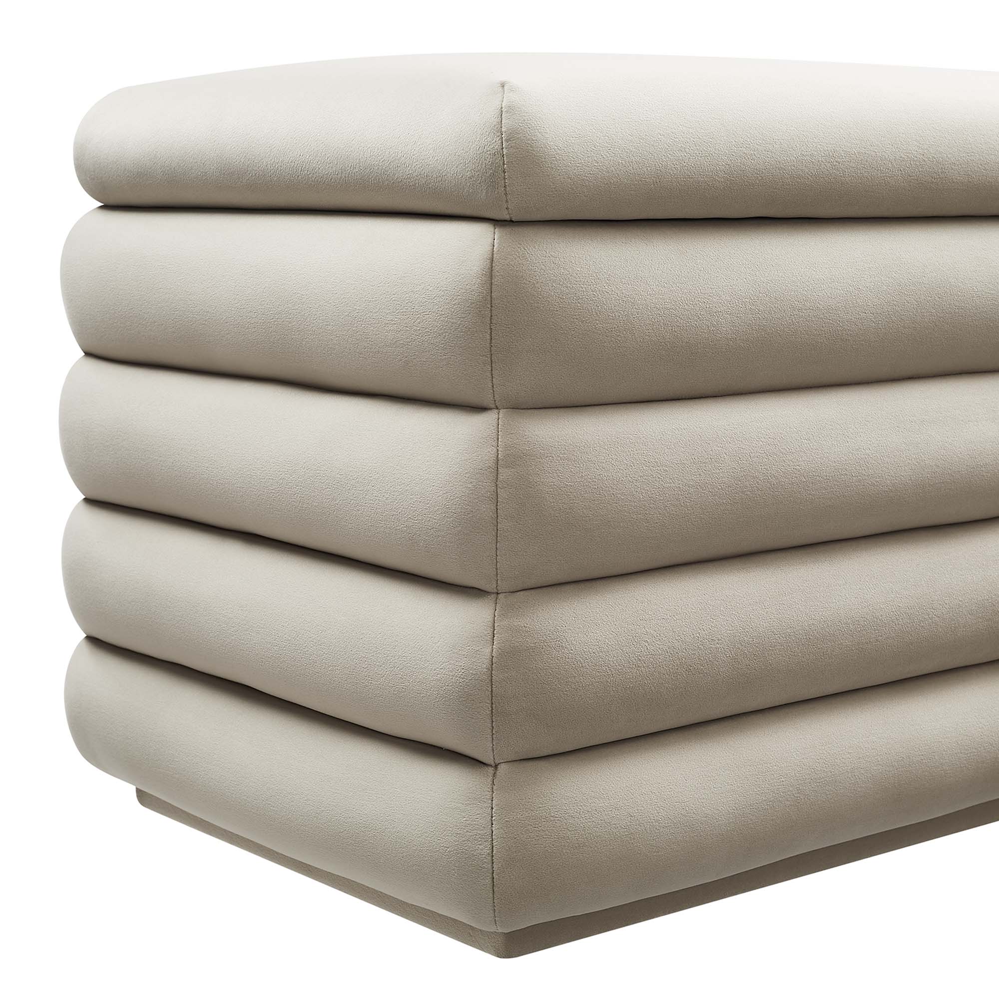 Mezzo Upholstered Performance Velvet Storage Bench, Almond