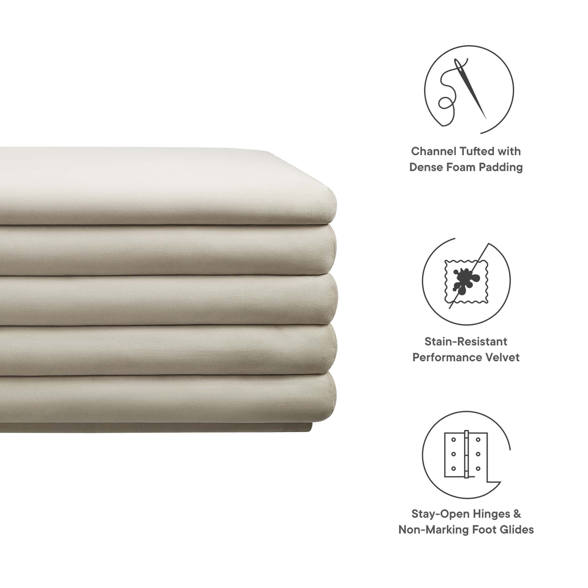 Mezzo Upholstered Performance Velvet Storage Bench, Almond