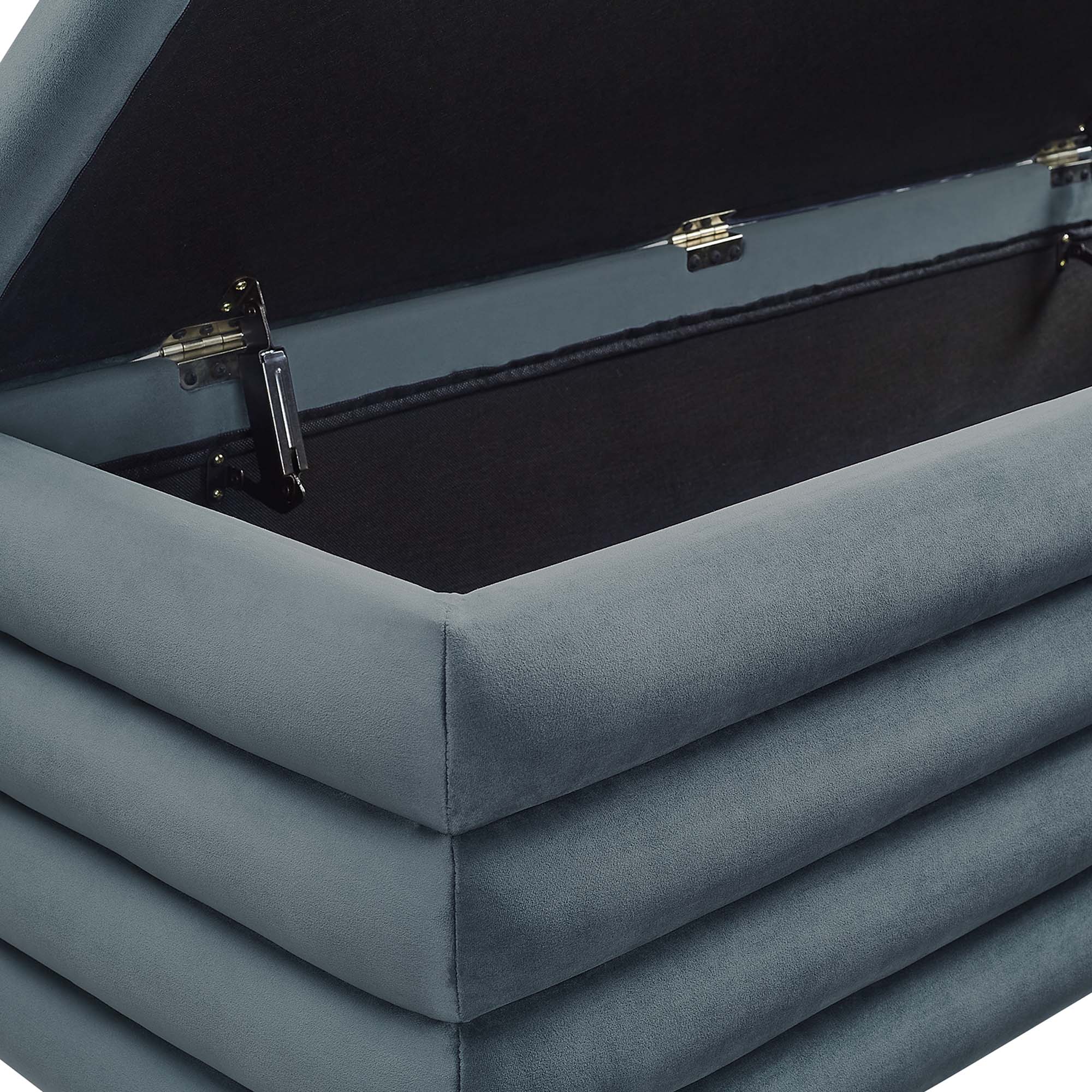 Mezzo Upholstered Performance Velvet Storage Bench, Cadet Blue