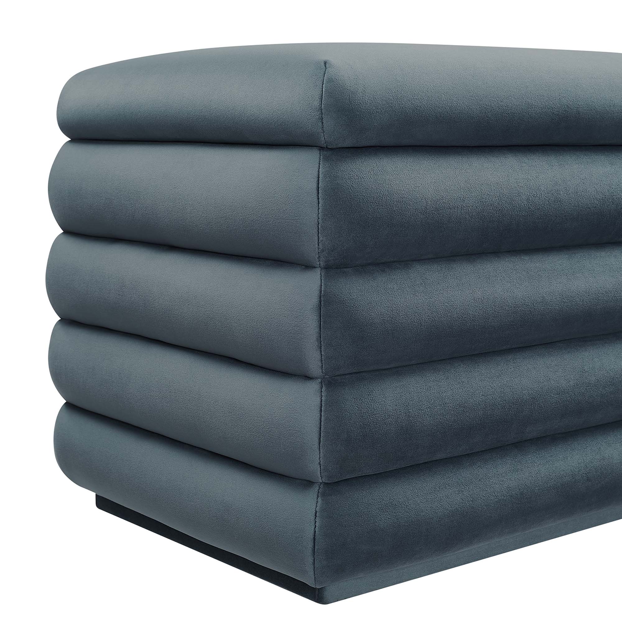 Mezzo Upholstered Performance Velvet Storage Bench, Cadet Blue