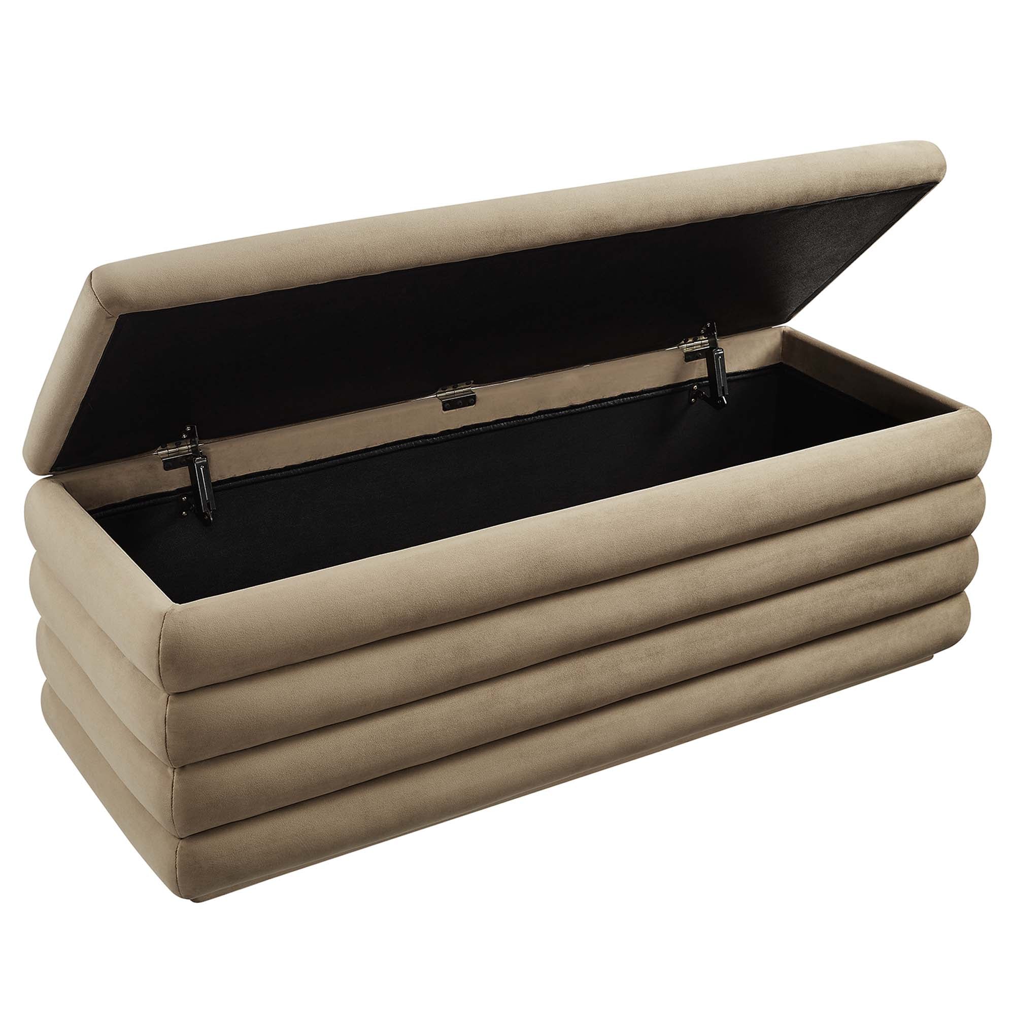 Mezzo Upholstered Performance Velvet Storage Bench, Taupe