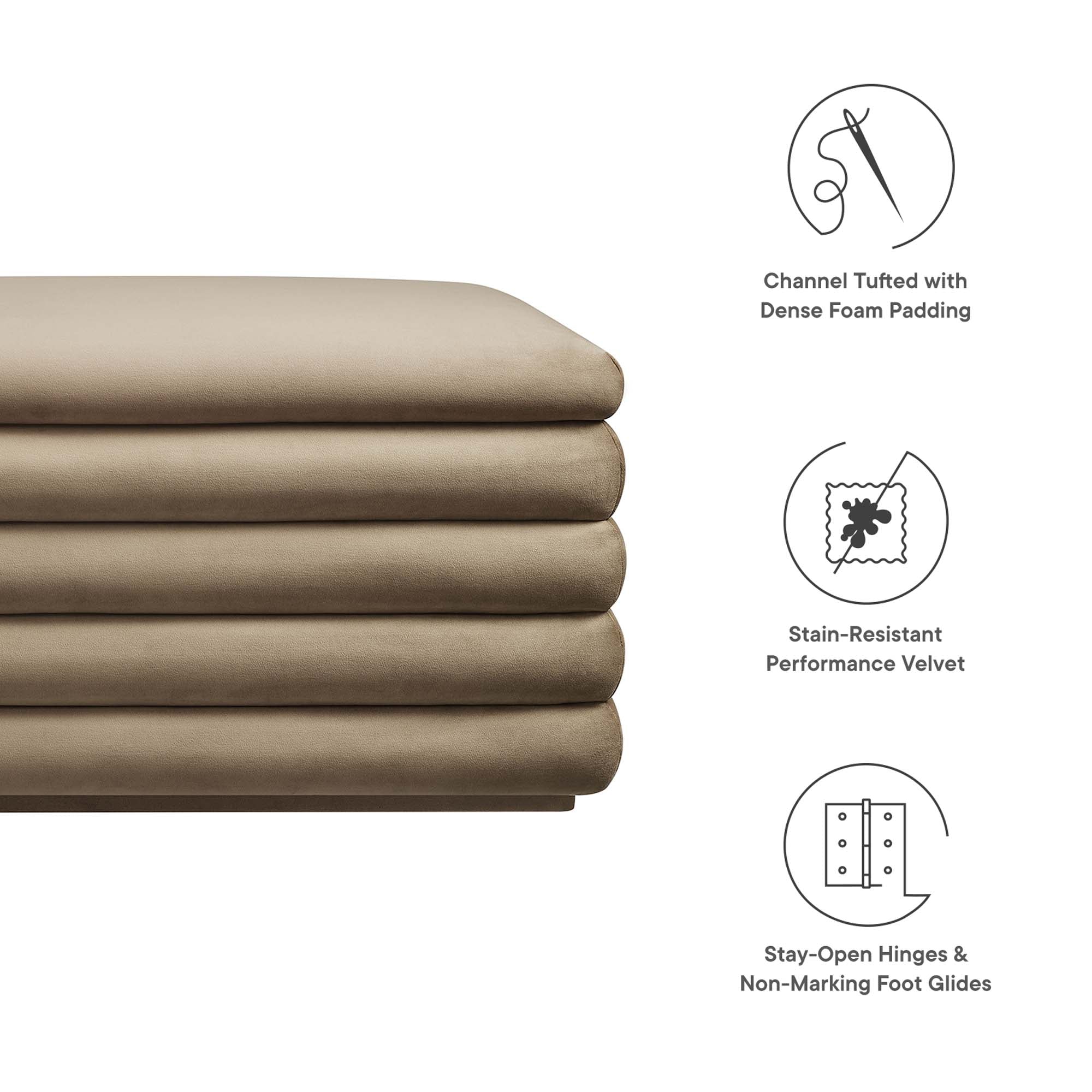 Mezzo Upholstered Performance Velvet Storage Bench, Taupe