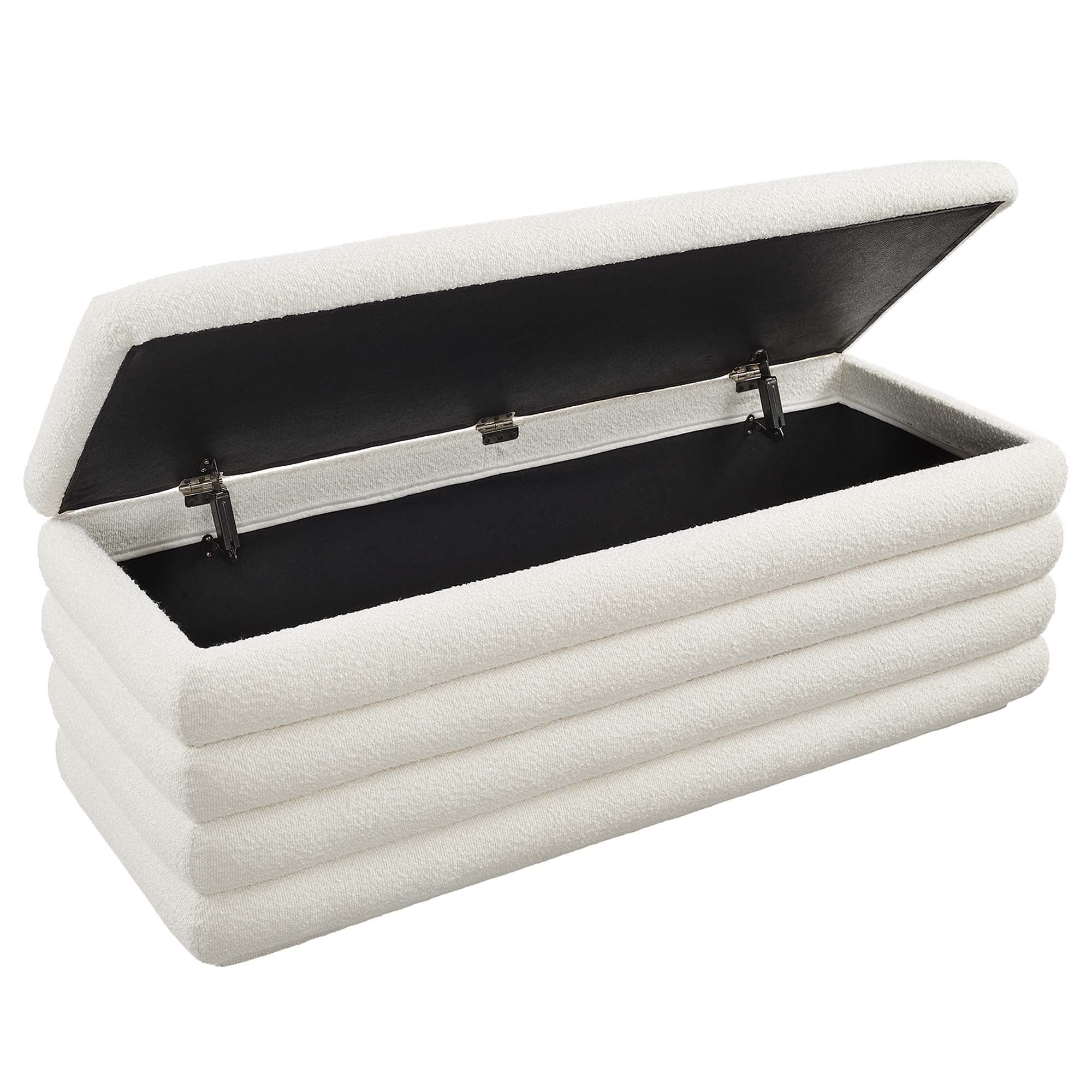 Mezzo Boucle Upholstered Storage Bench, Cloud