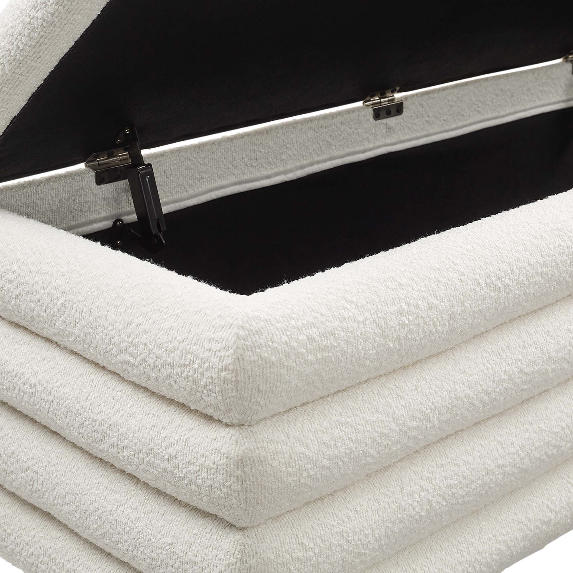 Mezzo Boucle Upholstered Storage Bench, Cloud