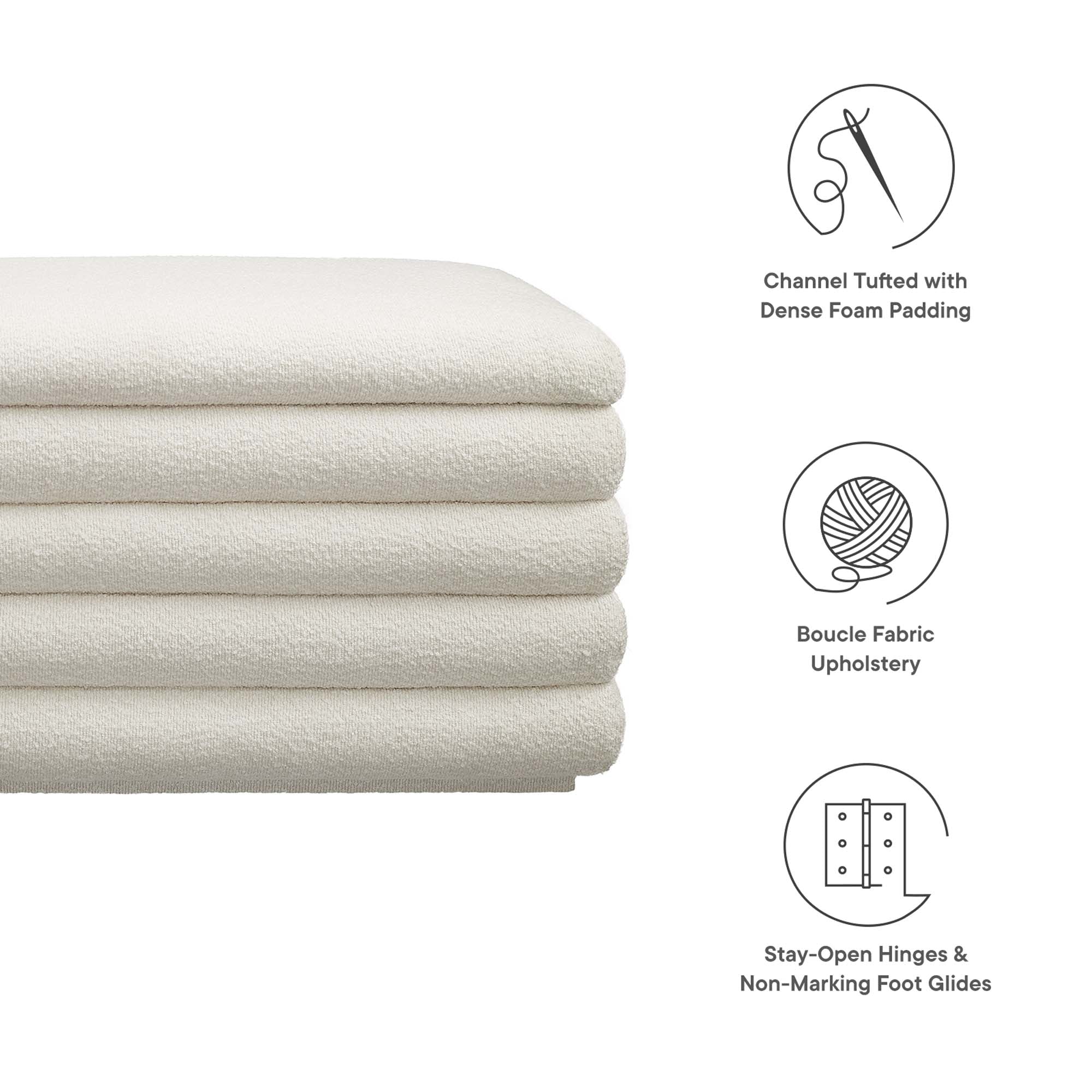 Mezzo Boucle Upholstered Storage Bench, Cloud