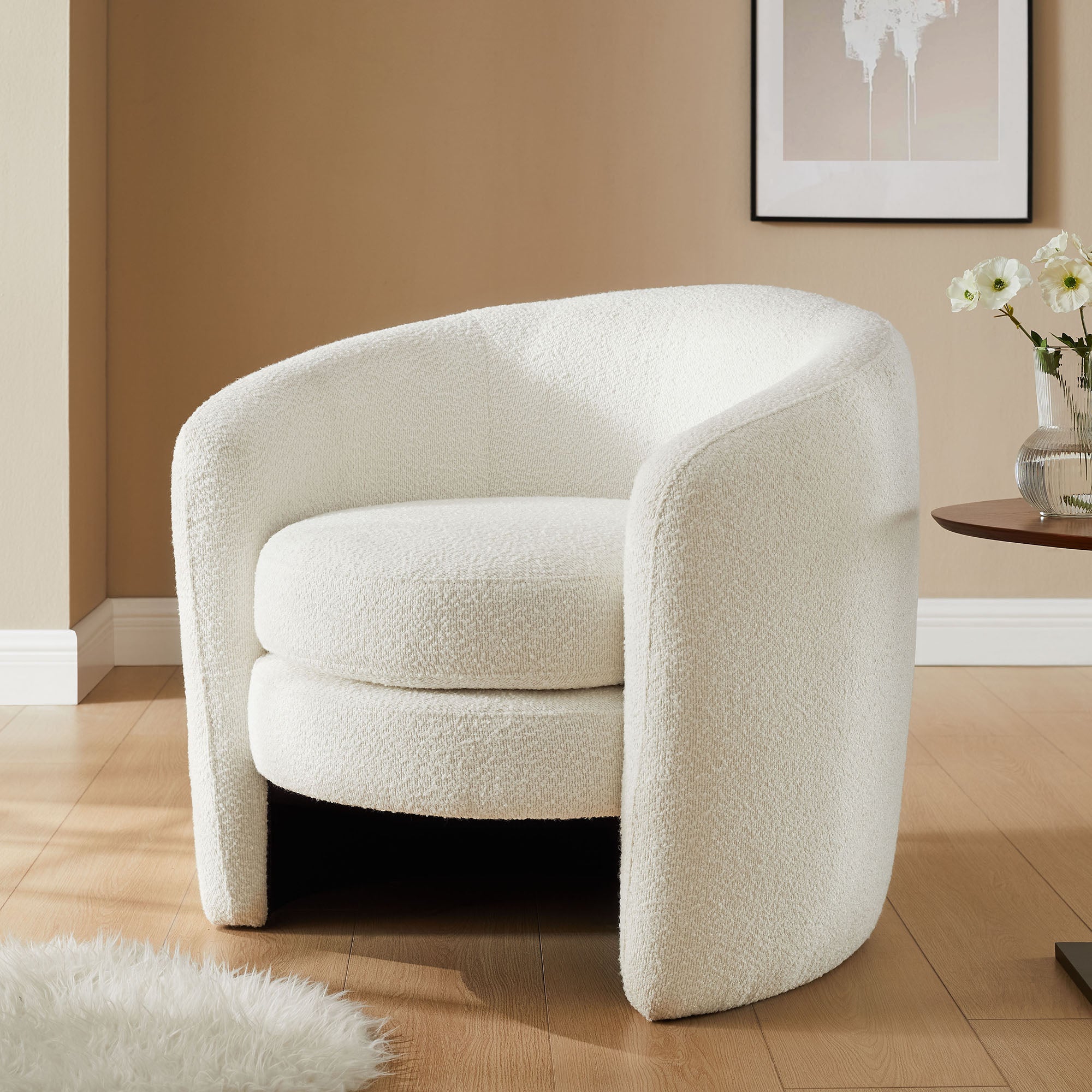 Affinity Upholstered Boucle Fabric Curved Back Armchair, Cloud