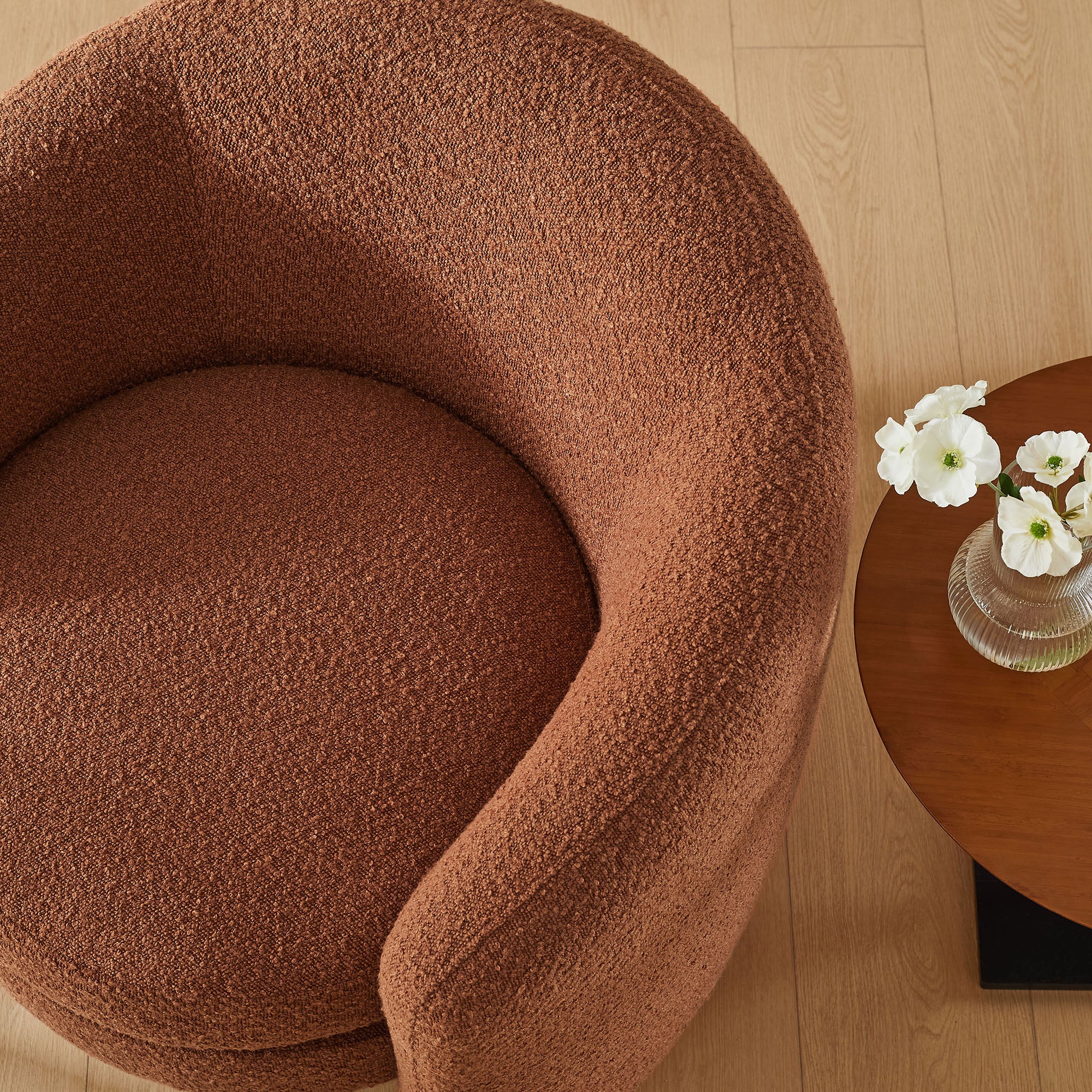 Affinity Upholstered Boucle Fabric Curved Back Armchair, Rust