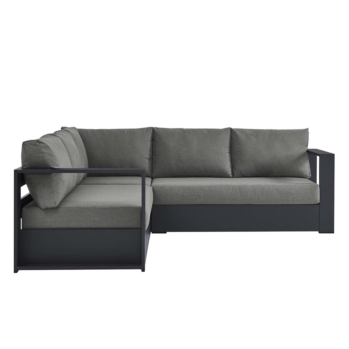 Tahoe 3-Piece Outdoor Patio Powder-Coated Aluminum Sectional Sofa Set, Gray Charcoal