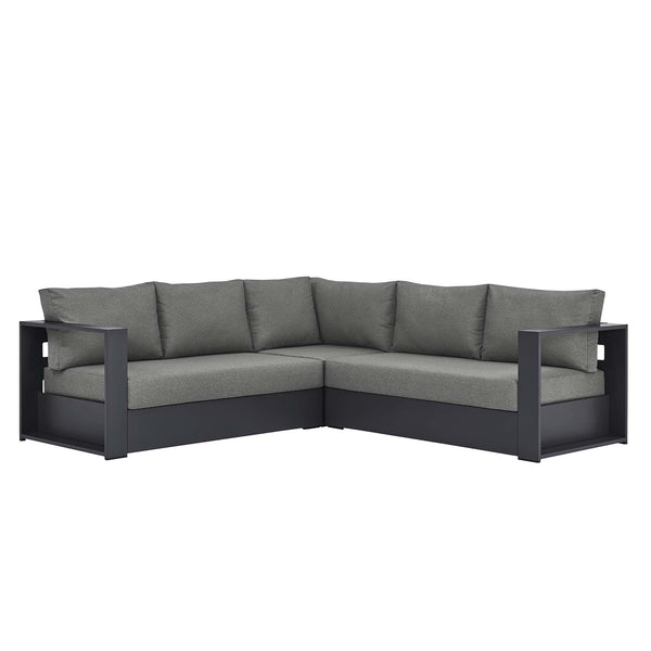 Tahoe 3-Piece Outdoor Patio Powder-Coated Aluminum Sectional Sofa Set, Gray Charcoal