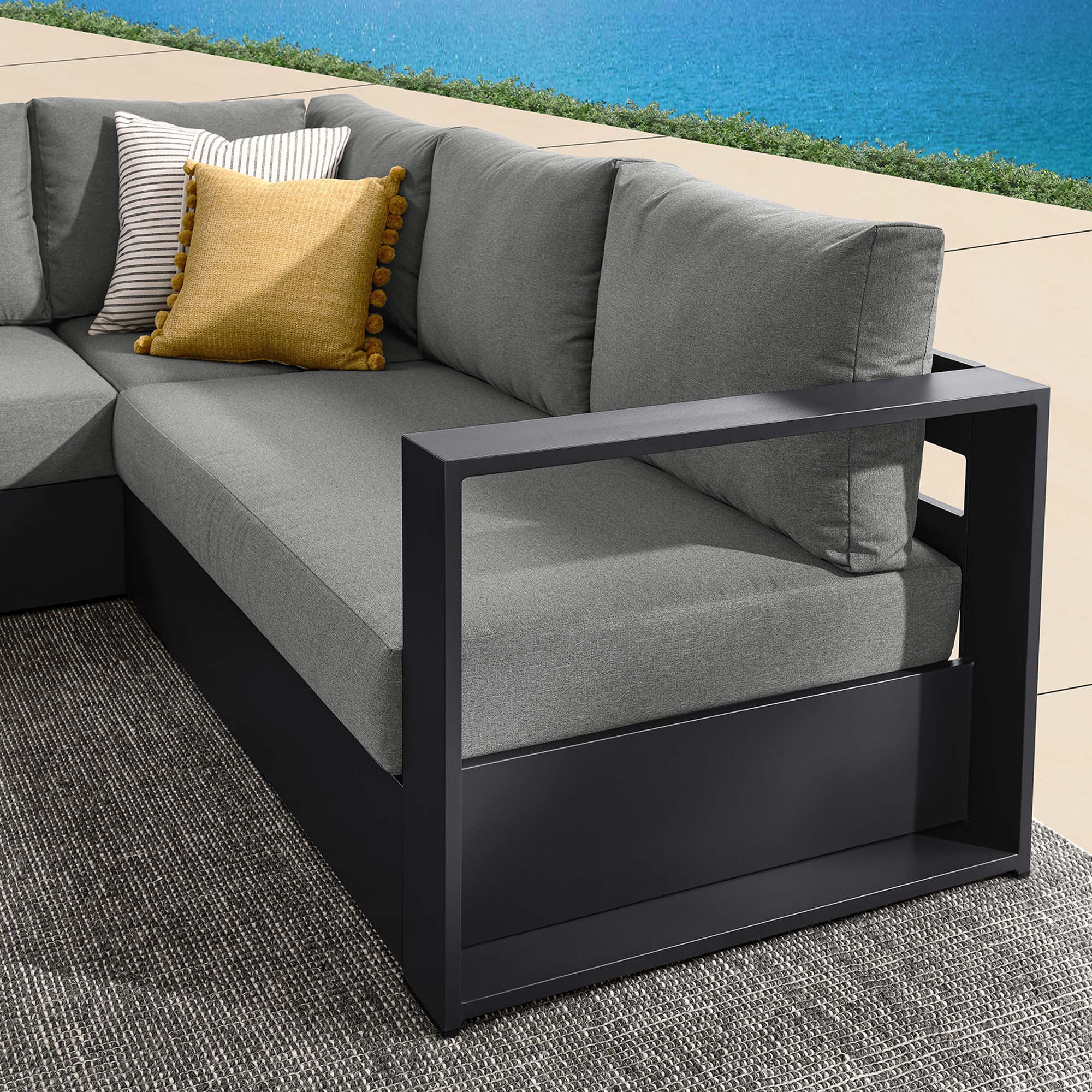 Tahoe 3-Piece Outdoor Patio Powder-Coated Aluminum Sectional Sofa Set, Gray Charcoal