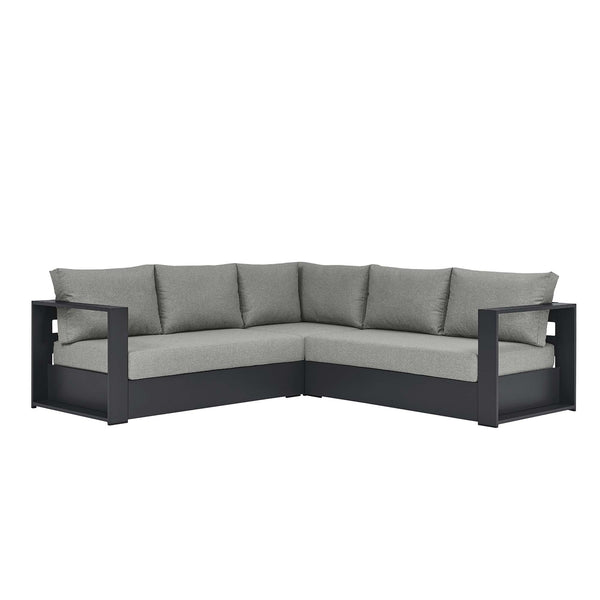Tahoe 3-Piece Outdoor Patio Powder-Coated Aluminum Sectional Sofa Set, Gray Gray