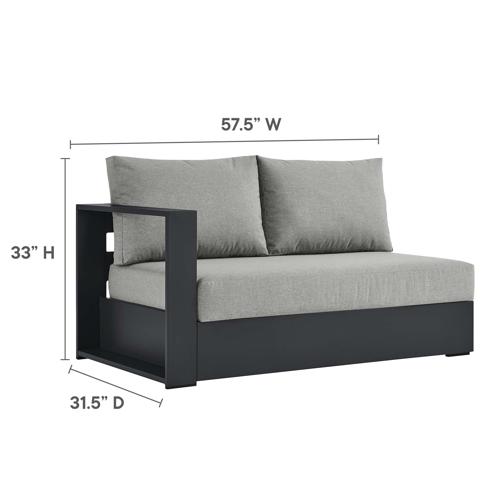 Tahoe 3-Piece Outdoor Patio Powder-Coated Aluminum Sectional Sofa Set, Gray Gray