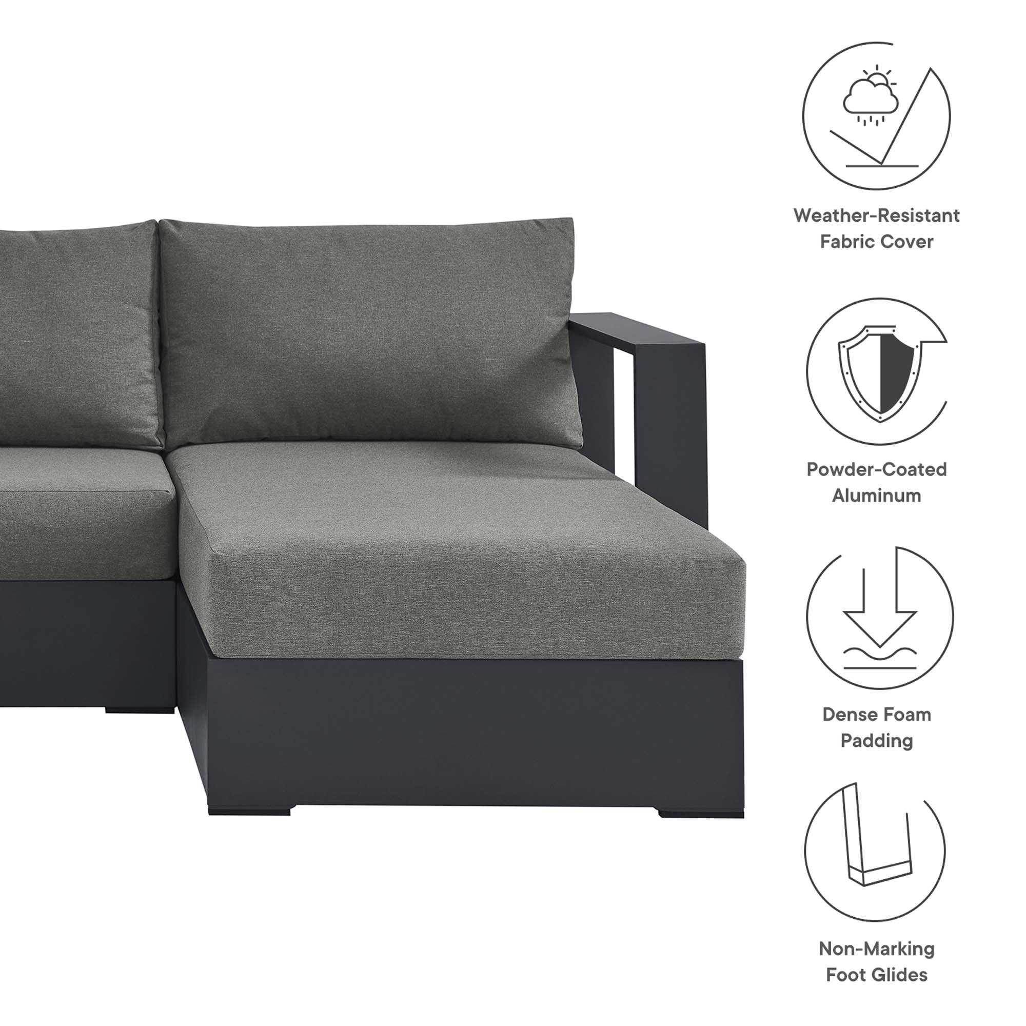 Tahoe 2-Piece Outdoor Patio Powder-Coated Aluminum Right-Facing Chaise Sectional Sofa Set, Gray Charcoal