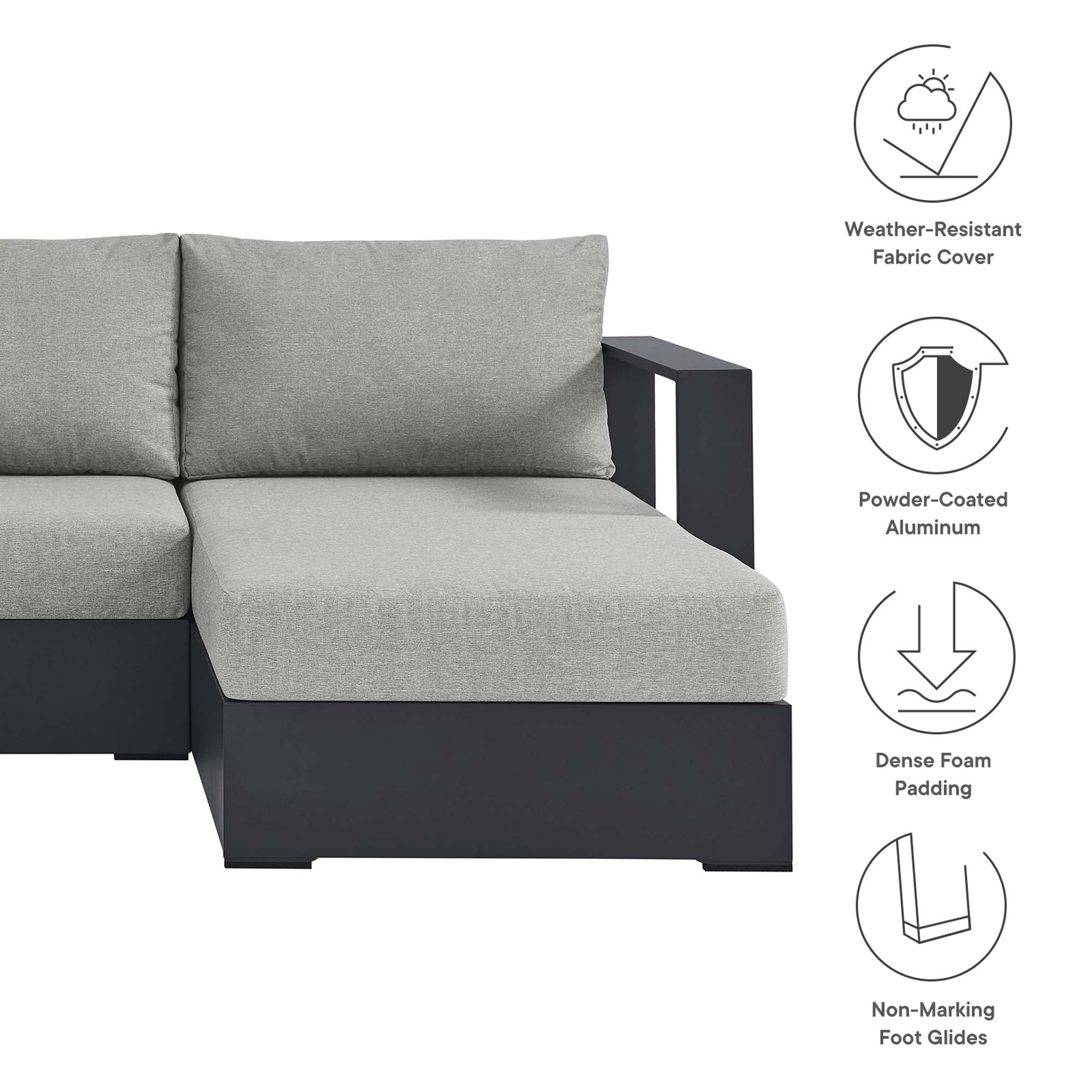 Tahoe 2-Piece Outdoor Patio Powder-Coated Aluminum Right-Facing Chaise Sectional Sofa Set, Gray Gray