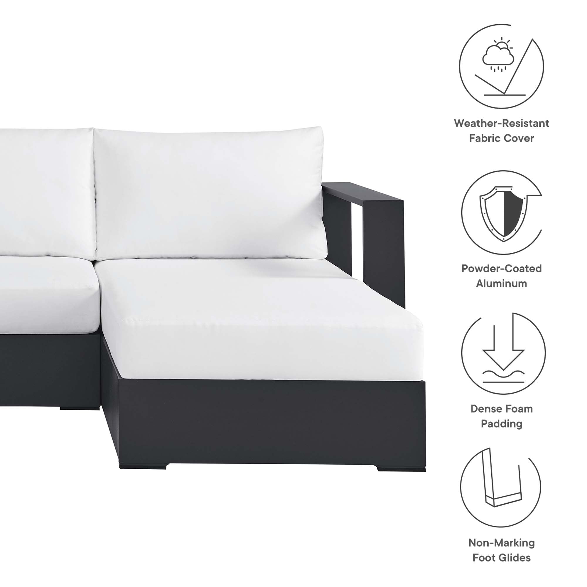 Tahoe 2-Piece Outdoor Patio Powder-Coated Aluminum Right-Facing Chaise Sectional Sofa Set, Gray White