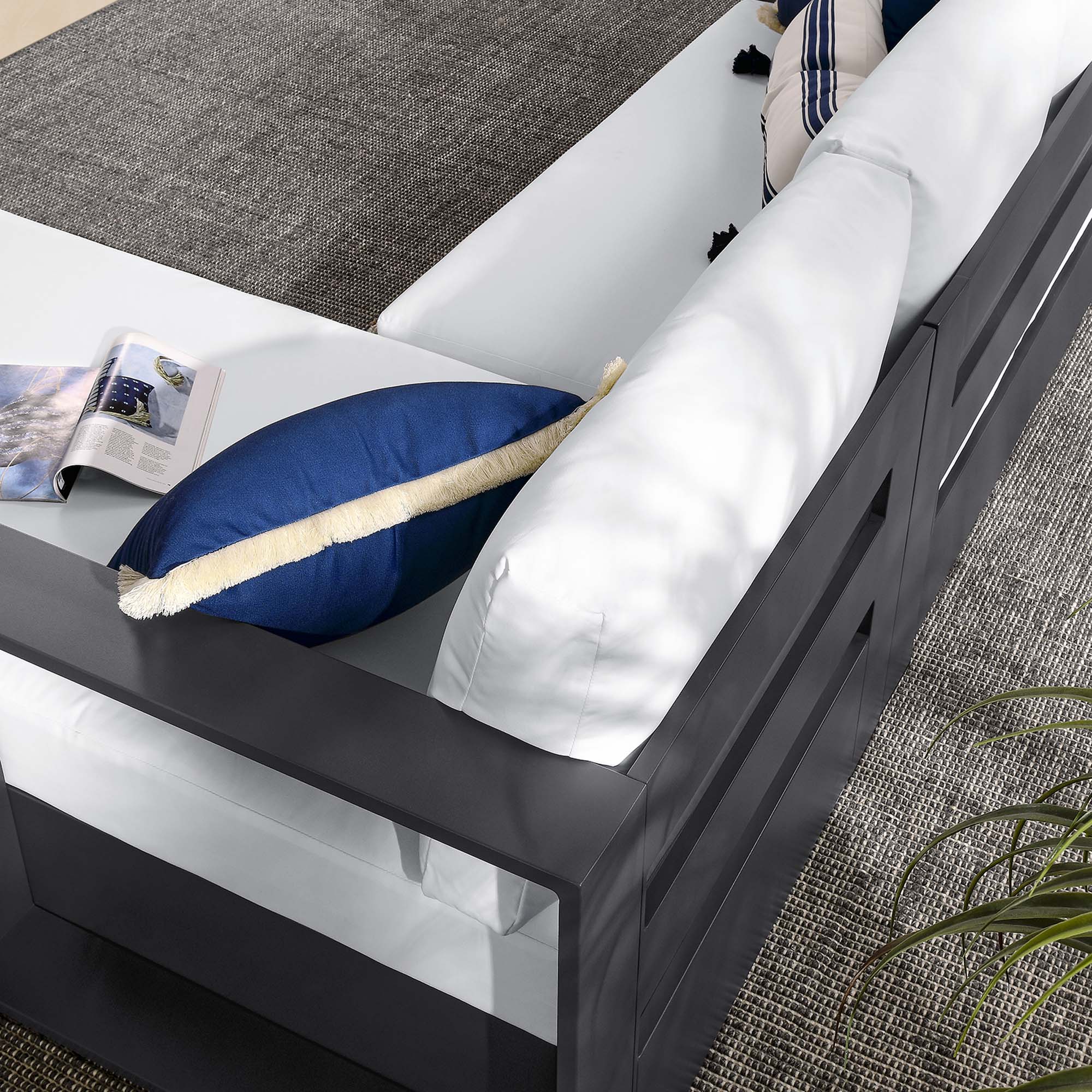 Tahoe 2-Piece Outdoor Patio Powder-Coated Aluminum Right-Facing Chaise Sectional Sofa Set, Gray White