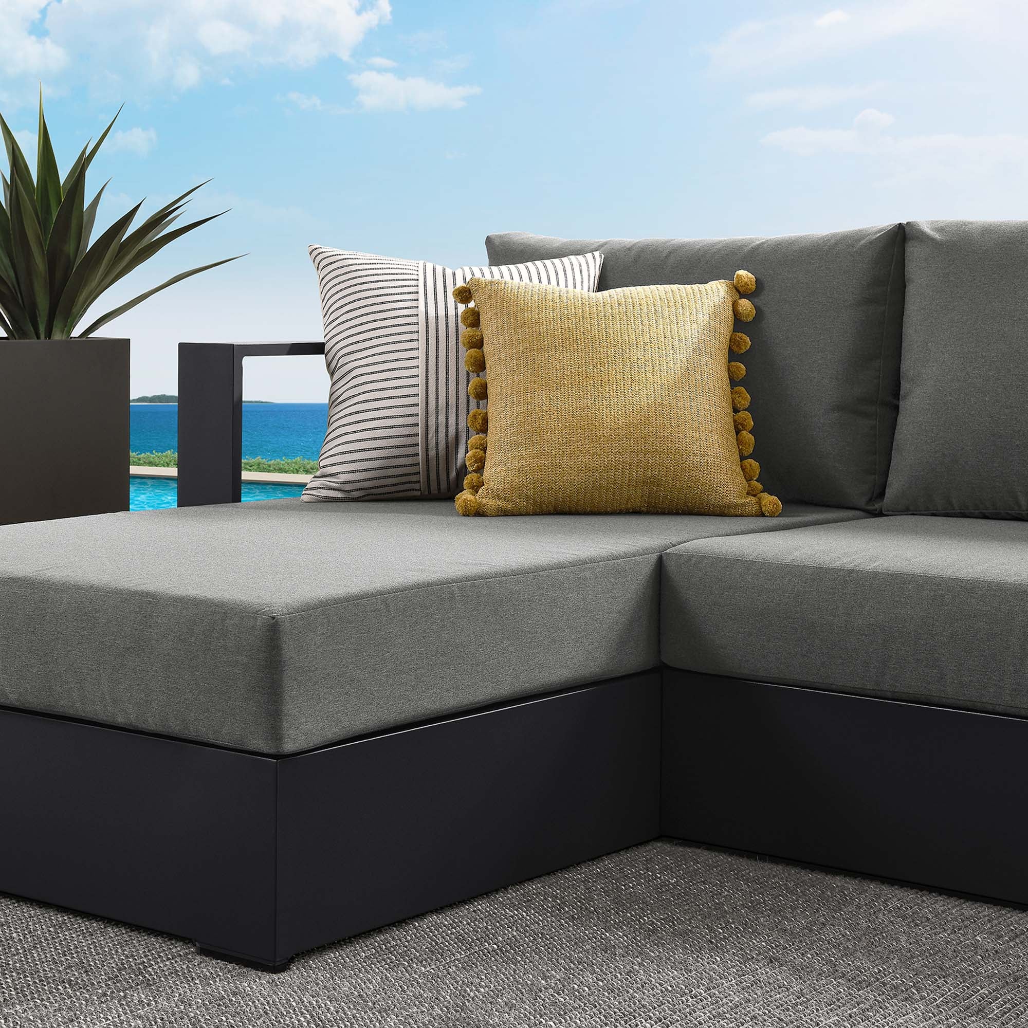 Tahoe 2-Piece Outdoor Patio Powder-Coated Aluminum Left-Facing Chaise Sectional Sofa Set, Gray Charcoal