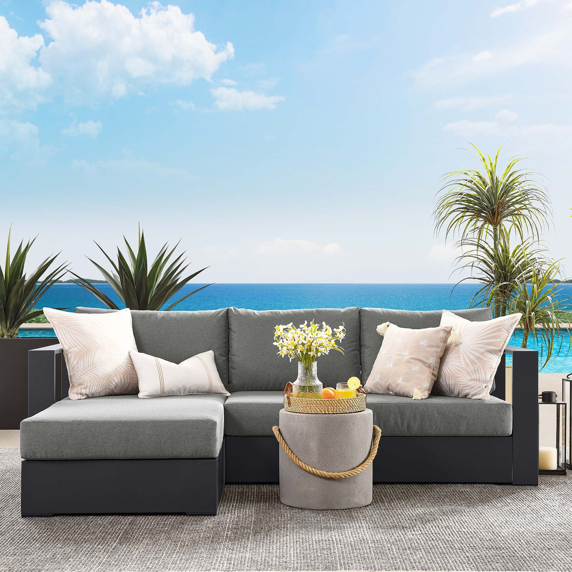 Tahoe 2-Piece Outdoor Patio Powder-Coated Aluminum Left-Facing Chaise Sectional Sofa Set, Gray Charcoal