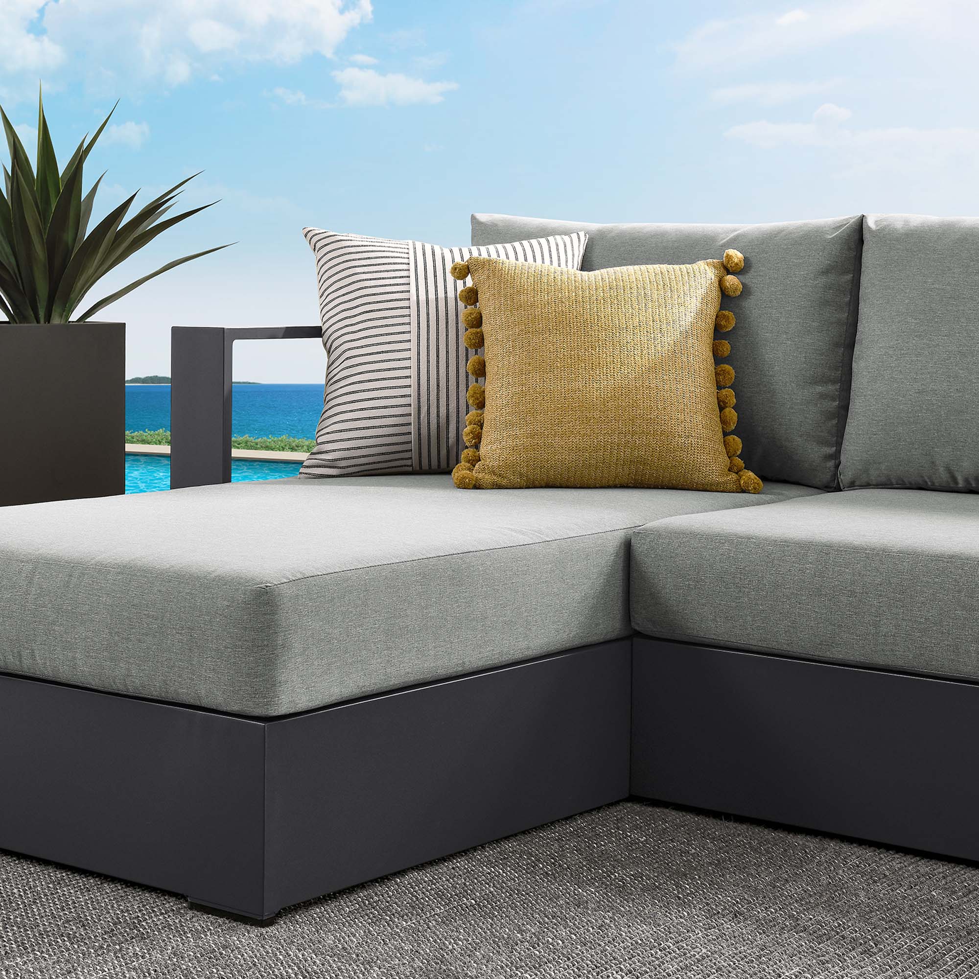 Tahoe 2-Piece Outdoor Patio Powder-Coated Aluminum Left-Facing Chaise Sectional Sofa Set, Gray Gray