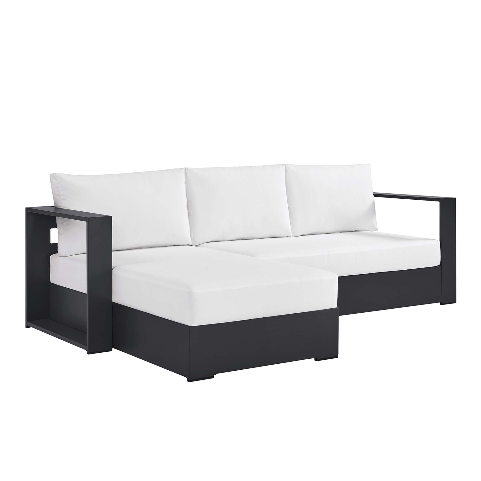 Tahoe 2-Piece Outdoor Patio Powder-Coated Aluminum Left-Facing Chaise Sectional Sofa Set, Gray White