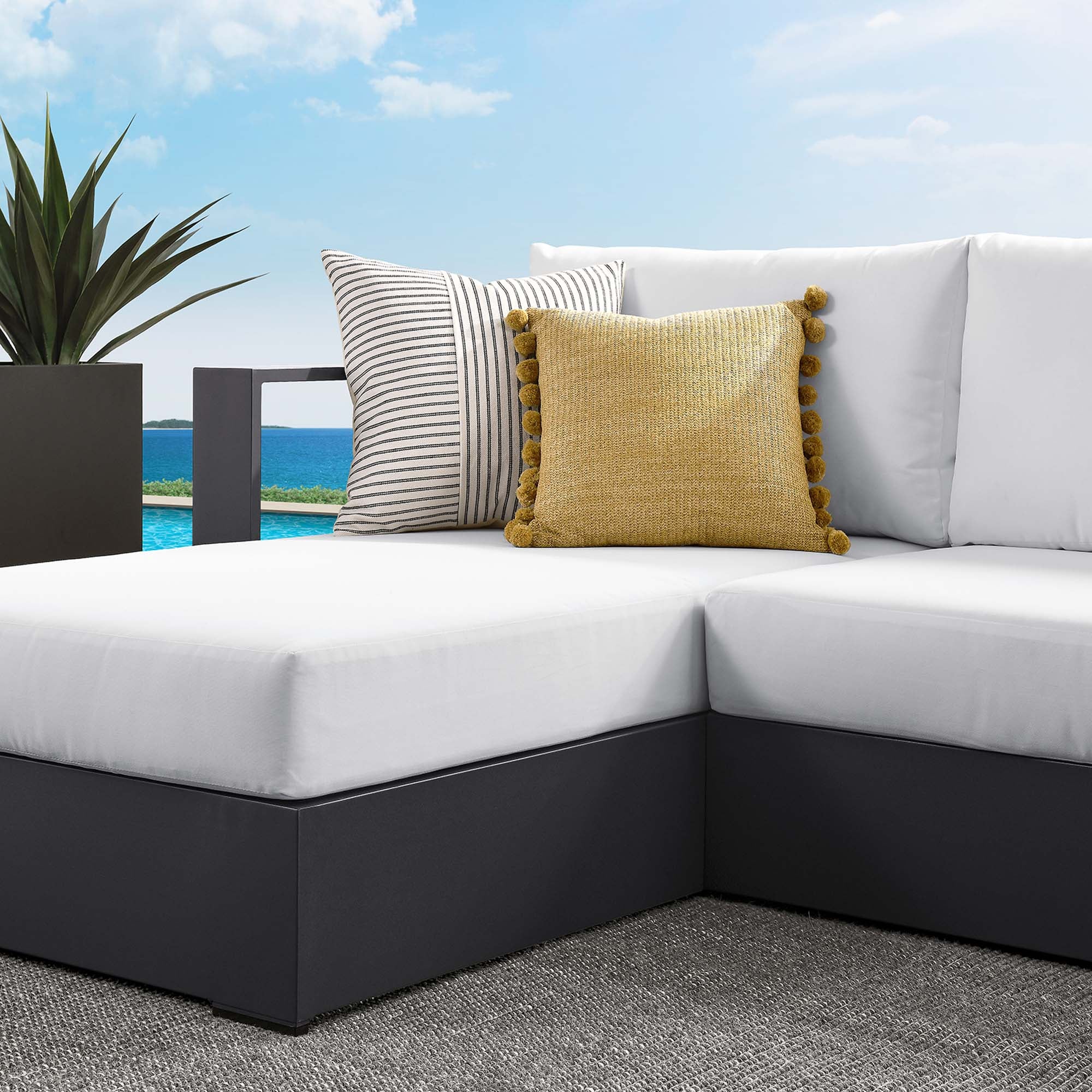Tahoe 2-Piece Outdoor Patio Powder-Coated Aluminum Left-Facing Chaise Sectional Sofa Set, Gray White