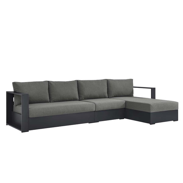 Tahoe 3-Piece Outdoor Patio Powder-Coated Aluminum Right-Facing Chaise Sectional Sofa Set, Gray Charcoal