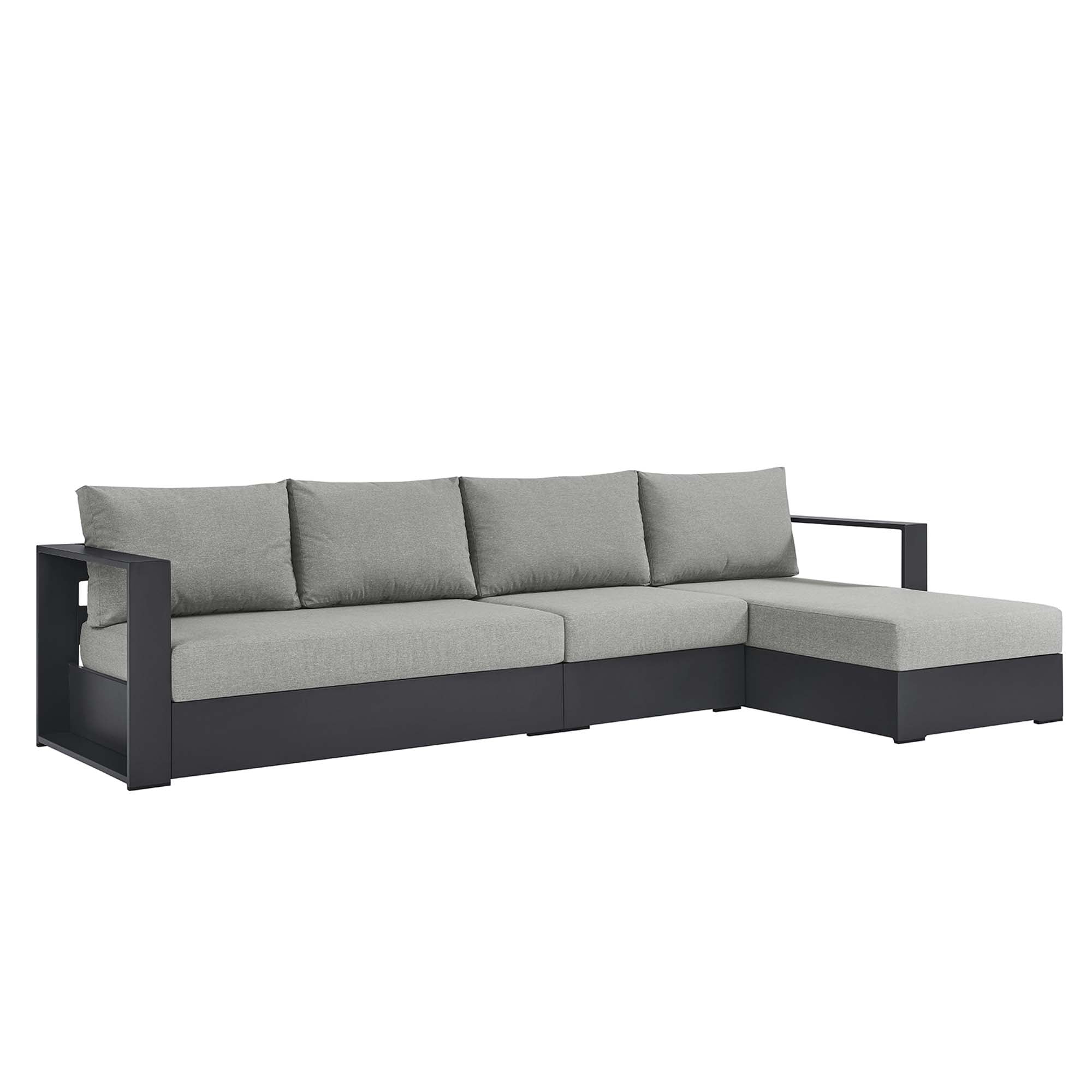 Tahoe 3-Piece Outdoor Patio Powder-Coated Aluminum Right-Facing Chaise Sectional Sofa Set, Gray Gray