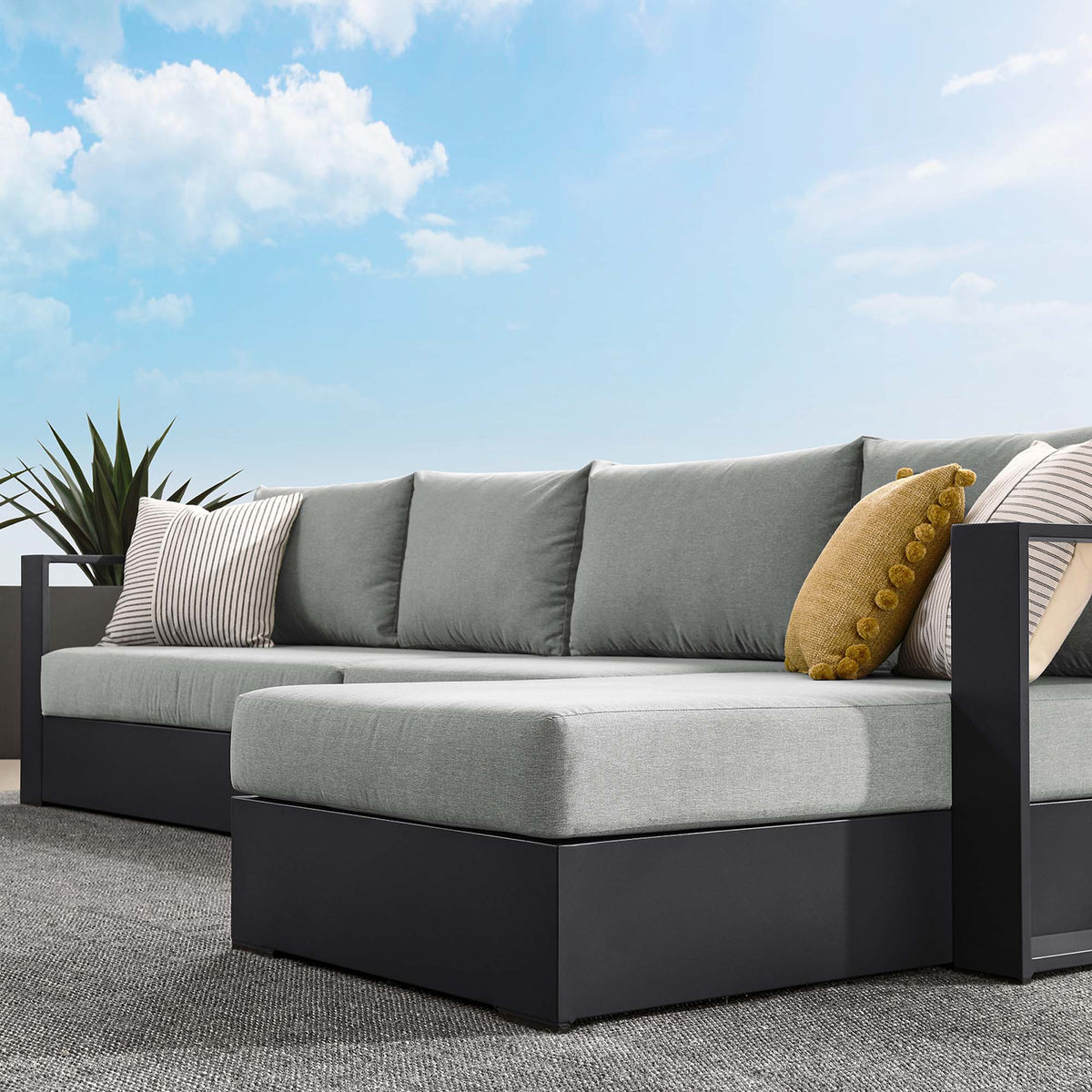 Tahoe 3-Piece Outdoor Patio Powder-Coated Aluminum Right-Facing Chaise Sectional Sofa Set, Gray Gray