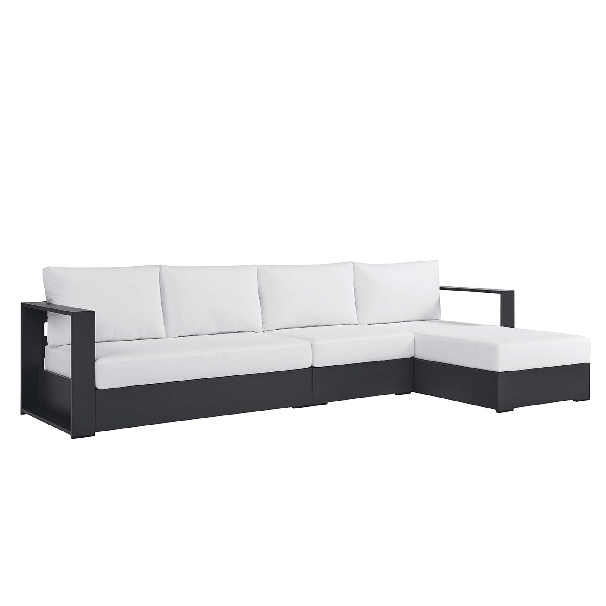 Tahoe 3-Piece Outdoor Patio Powder-Coated Aluminum Right-Facing Chaise Sectional Sofa Set, Gray White