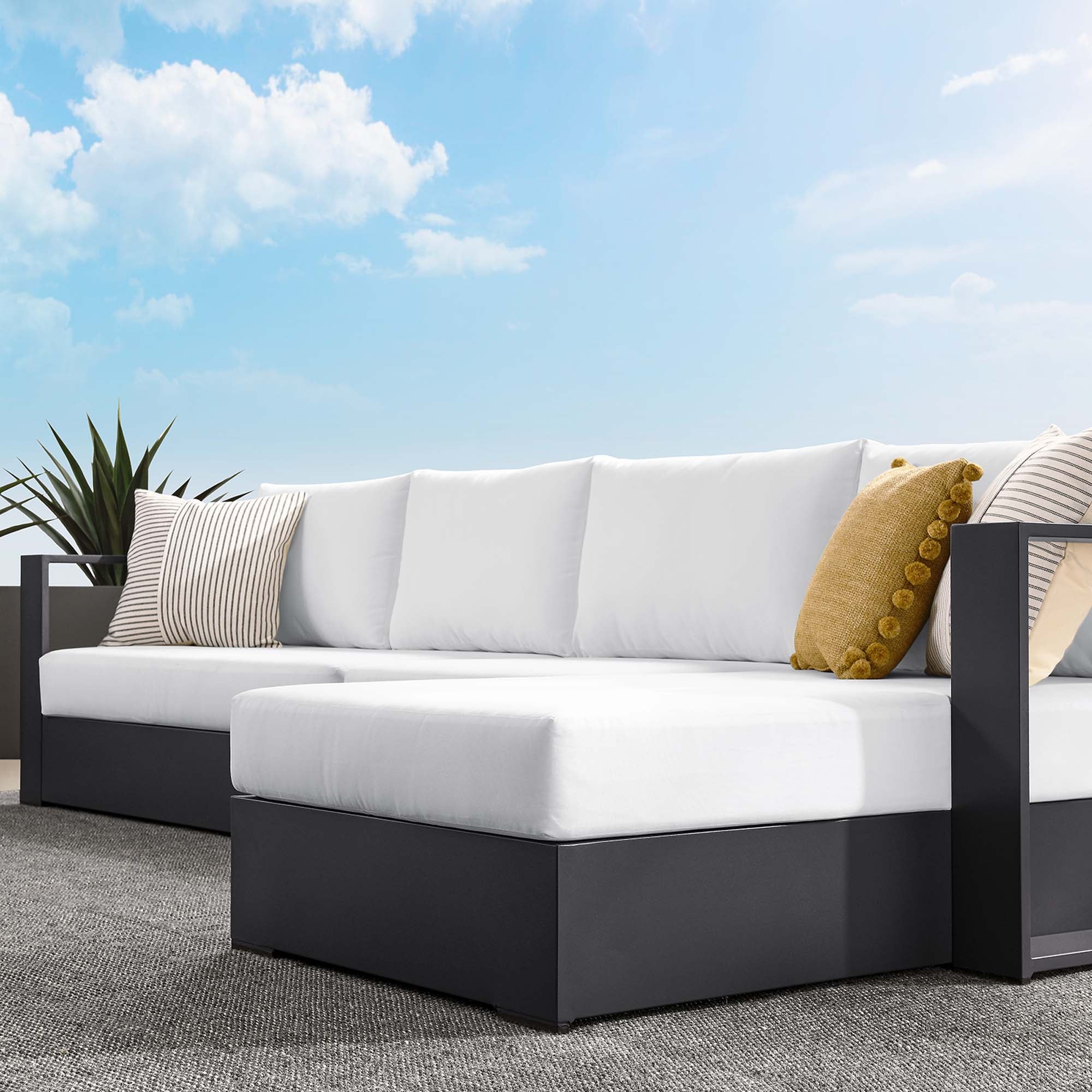 Tahoe 3-Piece Outdoor Patio Powder-Coated Aluminum Right-Facing Chaise Sectional Sofa Set, Gray White