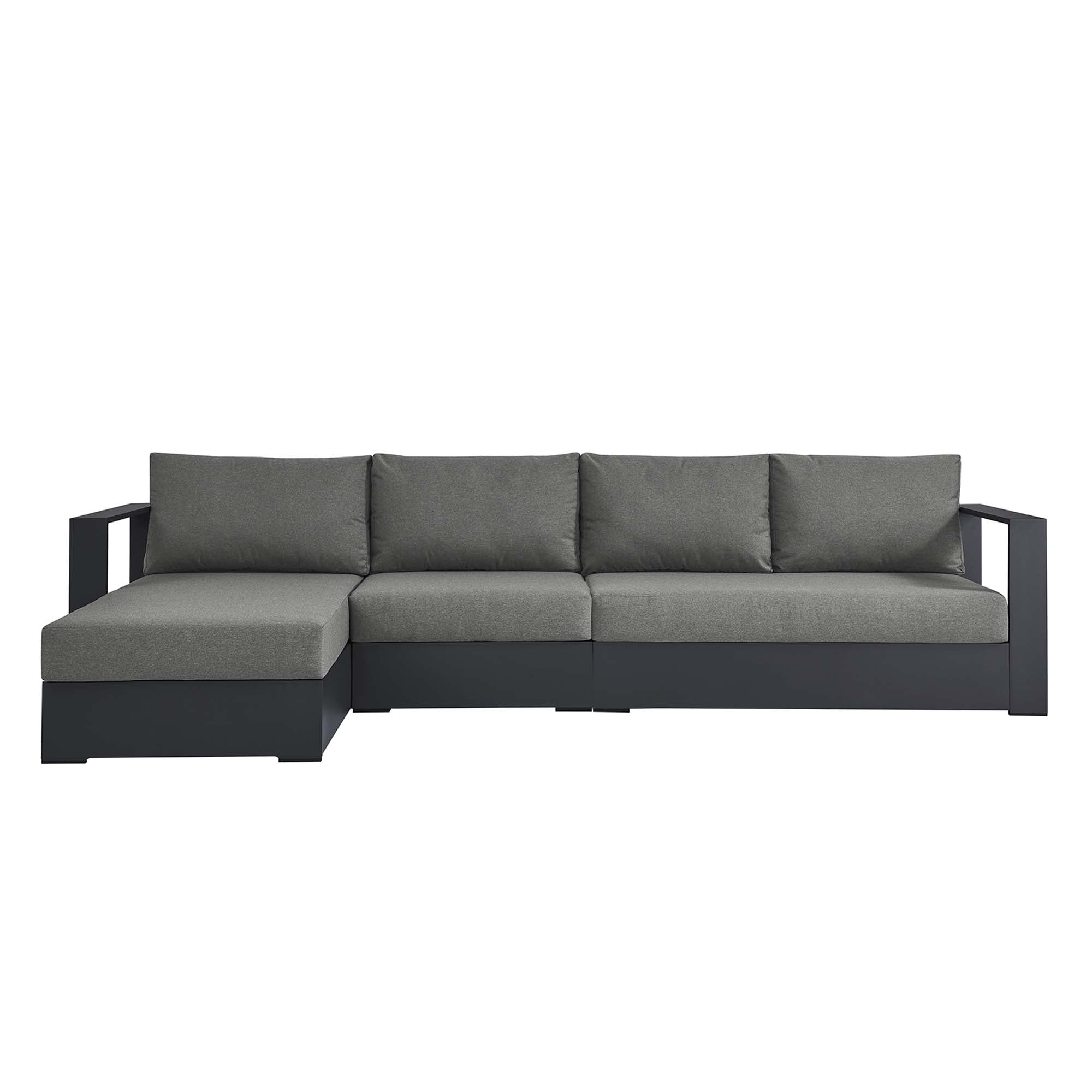 Tahoe 3-Piece Outdoor Patio Powder-Coated Aluminum Left-Facing Chaise Sectional Sofa Set, Gray Charcoal